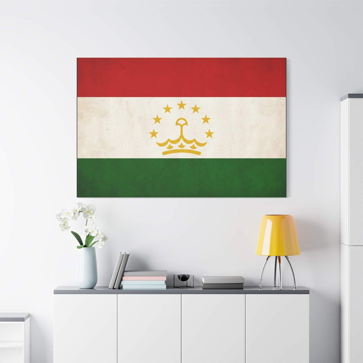 Tajikistan Flag Canvas Wall Art - Vintage Country Flag Print, Red White Green Banner With Crown And Stars - Patriotic Decor - Living Room Wall Decor, Bedroom Home Decoration - Bedroom Home Decoration