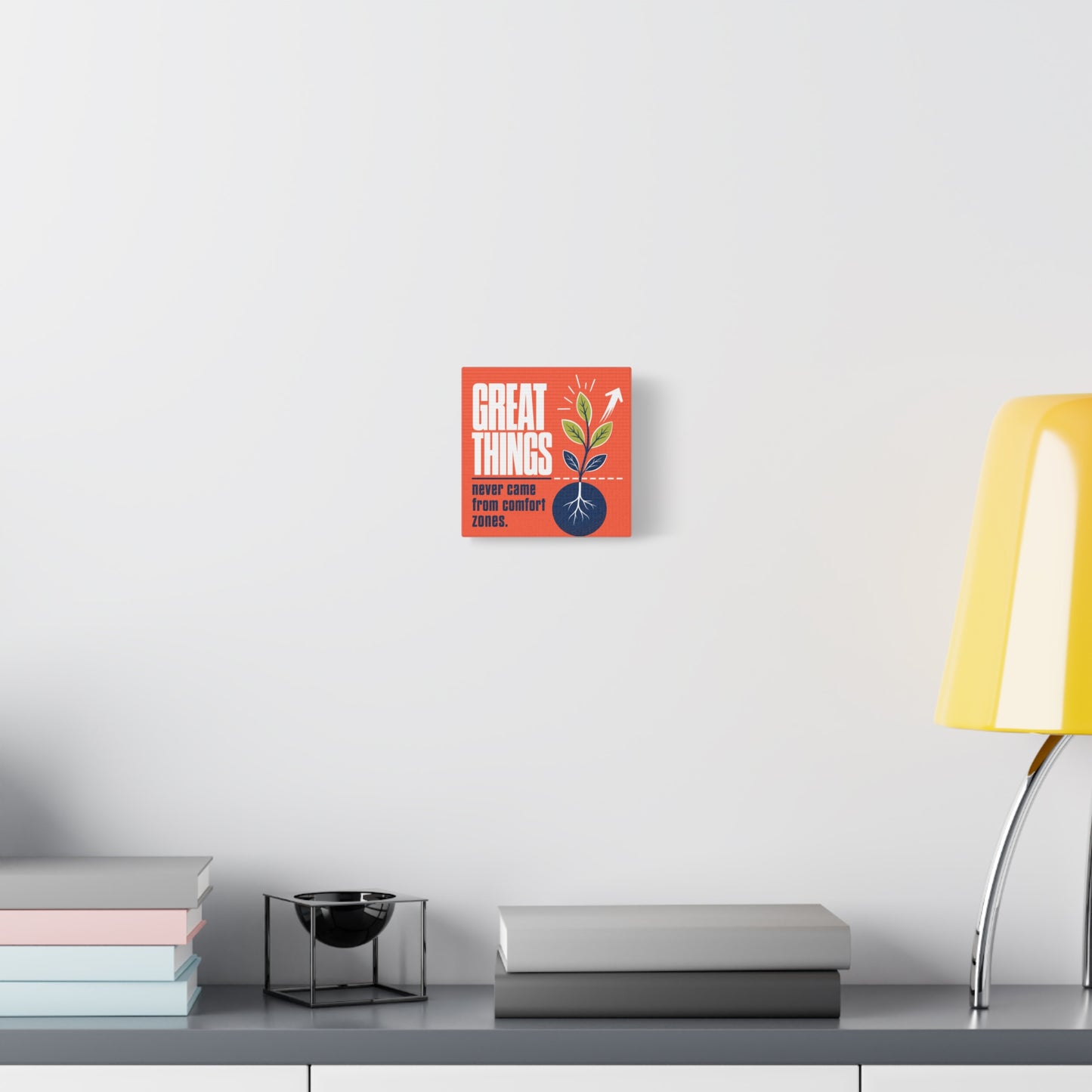 "Great Things Never Came From Comfort Zones" Typography Canvas Wall Art - Motivational Quote Print, Modern Orange Blue Office Decor, Bedroom Home Decoration - Office Wall Art - Bedroom Home Decoration