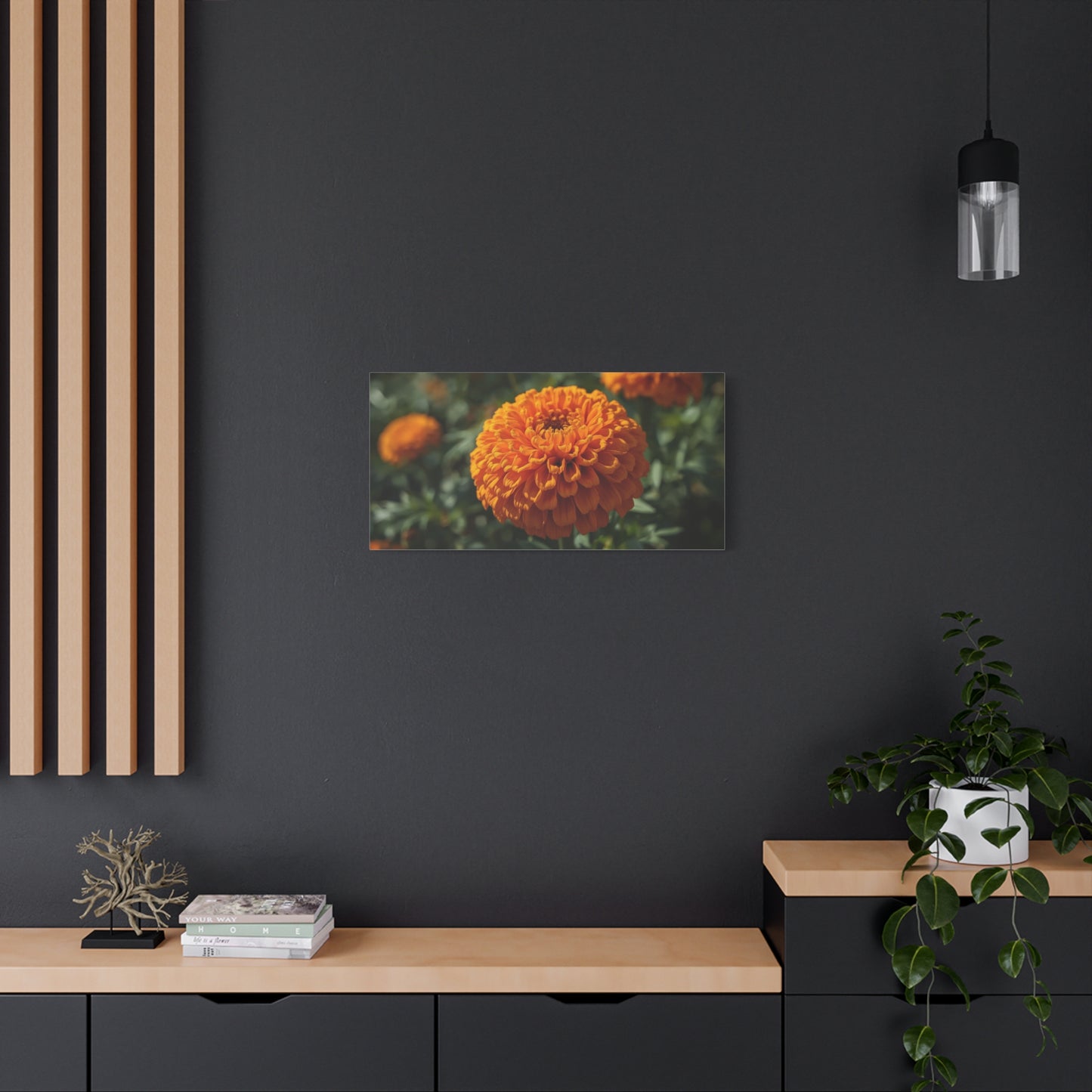 Orange Marigold Flower Canvas Wall Art - Botanical Floral Close Up Art Print - Warm Nature Home Decor, Matte Canvas Print - Bedroom Wall Accent, Living Room Decoration, Spa Style - Ready to Hang