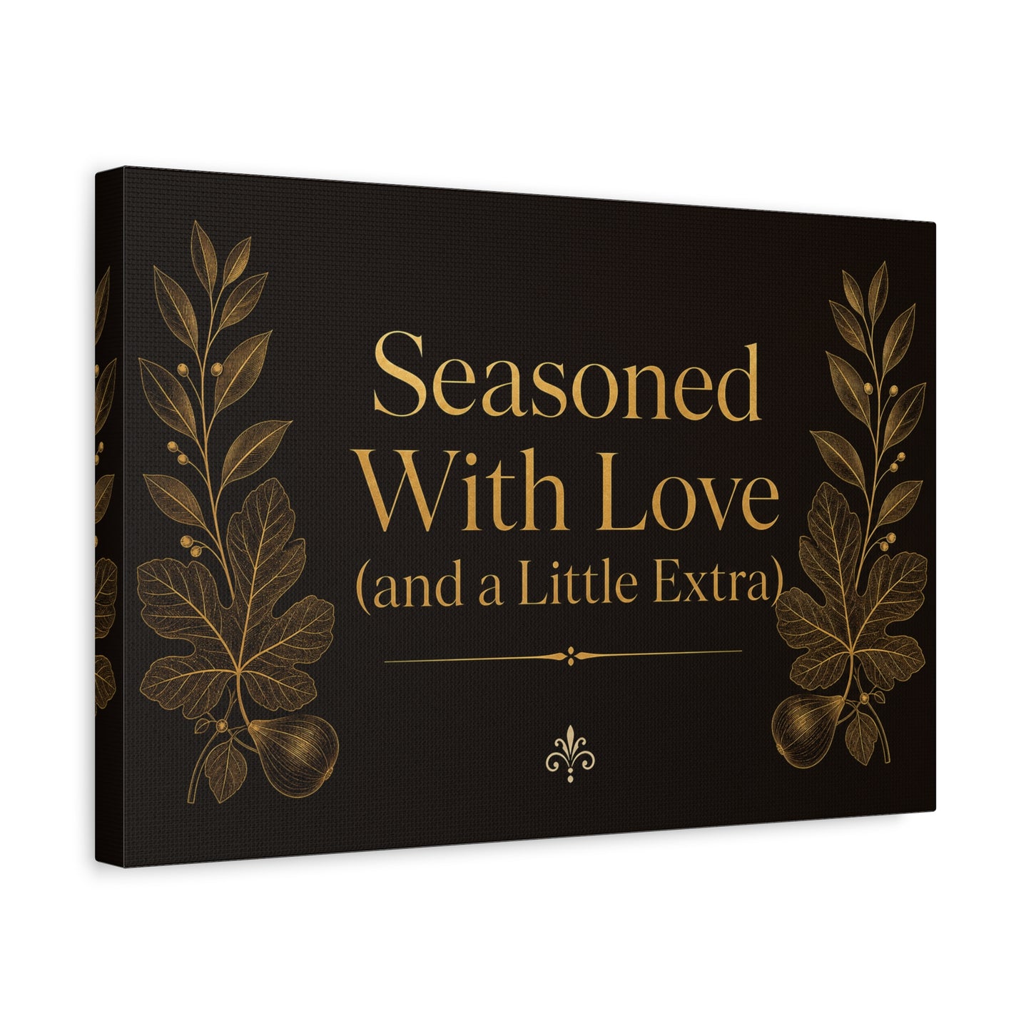 "Seasoned With Love (and a Little Extra)" Typography Canvas Wall Art - Black And Gold Kitchen Quote Decor, Vintage Botanical Cooking Wall Hanging, Dining Room Home Decoration - Bedroom Home Decoration