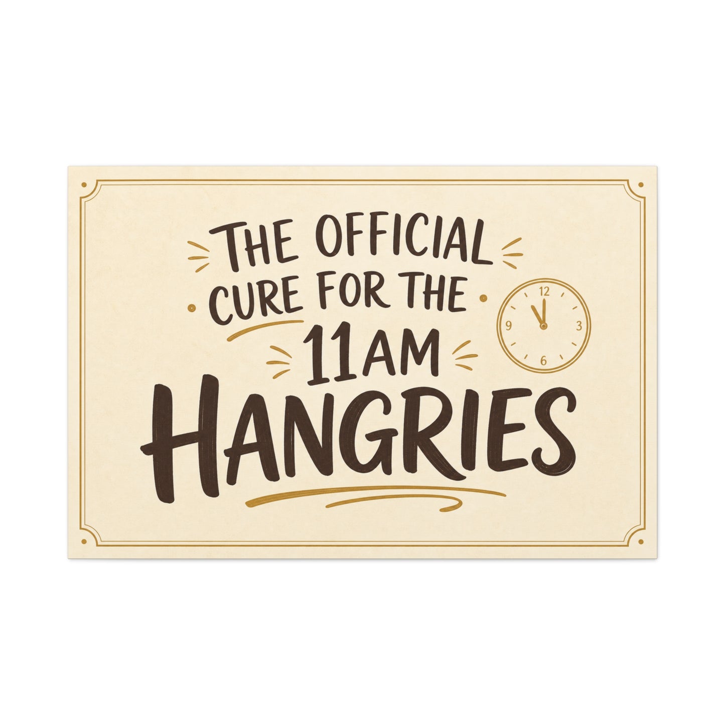 "The Official Cure For The 11 Am Hangries" Funny Typography Canvas Wall Art - Beige Black Quote Print, Modern Office Decor, Kitchen Wall Hanging - Bedroom Home Decoration - Bedroom Home Decoration