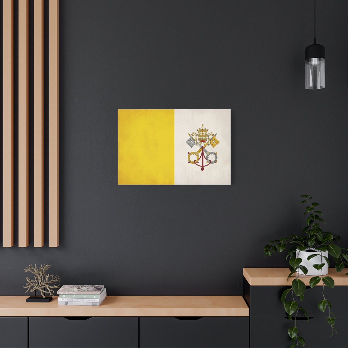 Vatican Flag Canvas Wall Art - Papal Keys And Tiara Catholic Wall Decor - Yellow White Heraldic Print - Traditional Religious Style - Bedroom Home Decoration - Bedroom Home Decoration - Ready to Hang