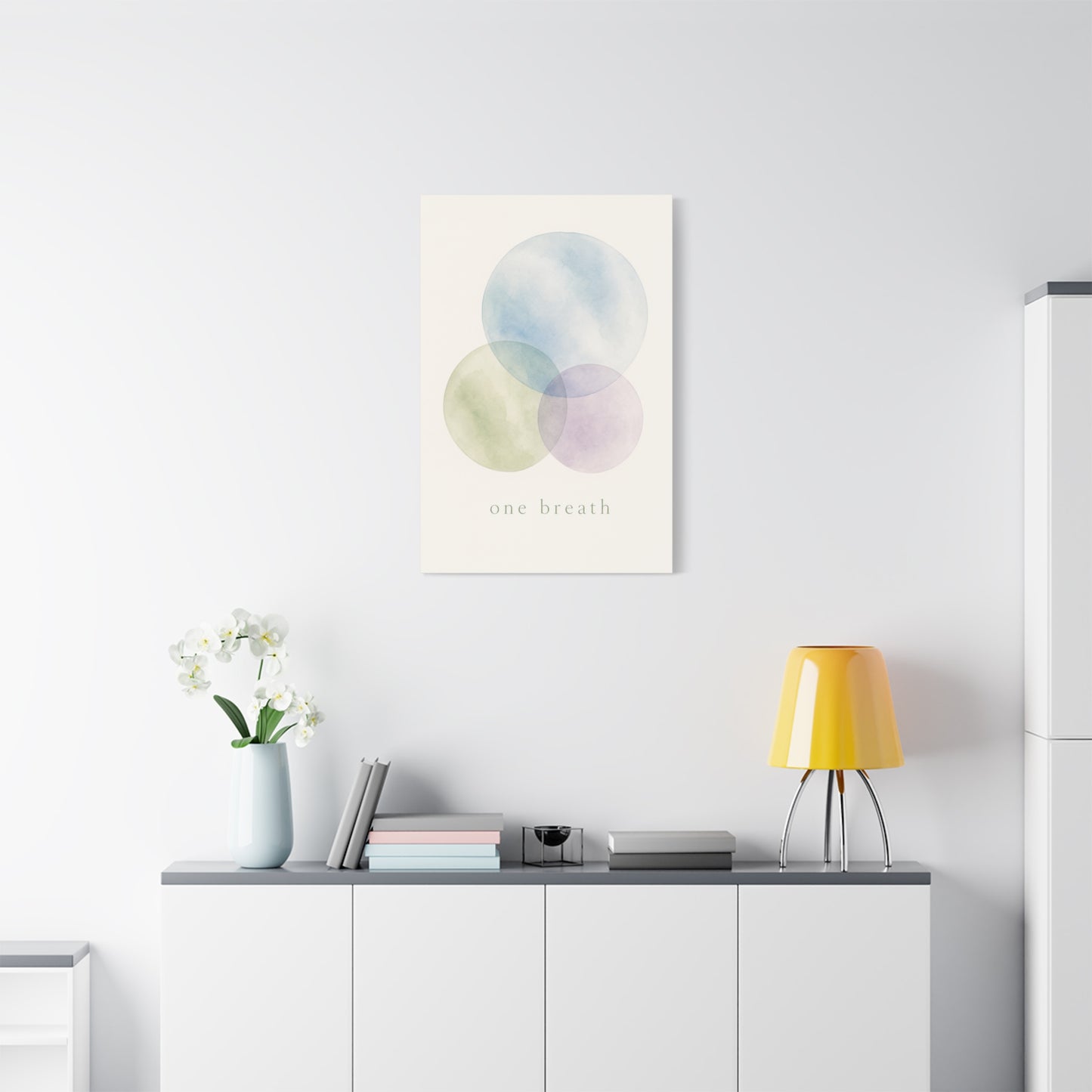 "One Breath" Abstract Canvas Wall Art - Pastel Watercolor Circles, Minimalist Geometric Print - Calming Modern Decor, Bedroom Meditation Space, Living Room Home Decoration - Living Room Wall Decor