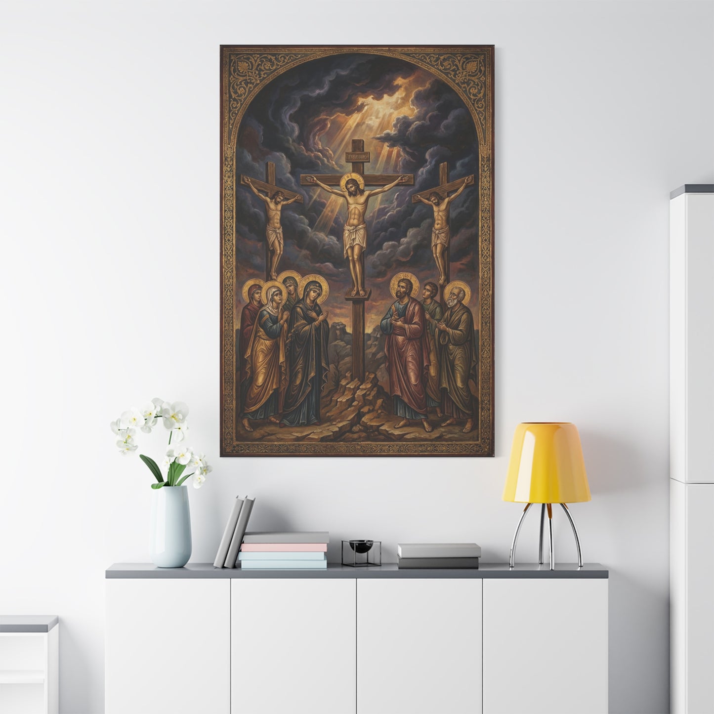 Jesus Christ Crucifixion Canvas Wall Art - Golgotha Religious Icon Painting, Sacred Cross Scene, Traditional Christian Decor - Living Room Wall Decor, Bedroom Home Decoration - Bedroom Home Decoration