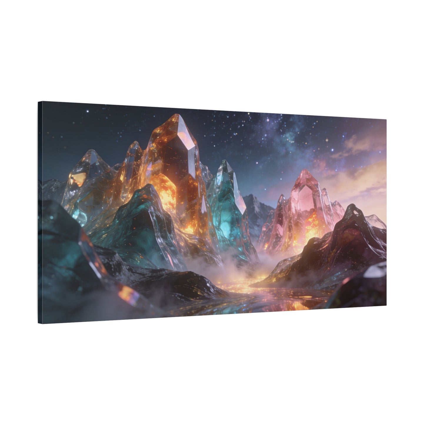 Crystal Mountain Canvas Wall Art - Surreal Glass Peaks, Luminous Cosmic Landscape - Matte Cotton Print, Contemporary Fantasy Style - Living Room Wall Decor, Bedroom Home Accent - Cozy Reading Nook Art