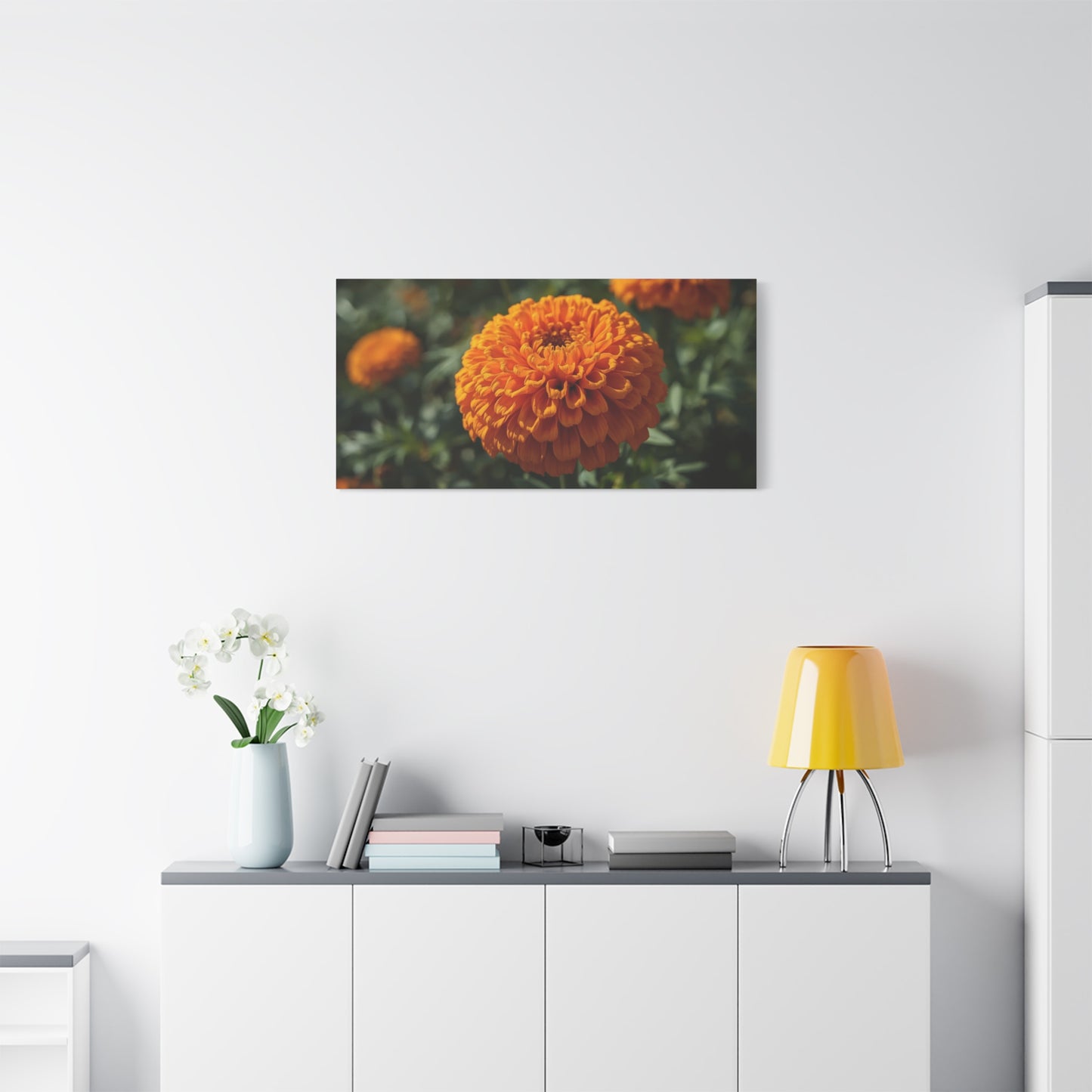 Orange Marigold Flower Canvas Wall Art - Botanical Floral Close Up Art Print - Warm Nature Home Decor, Matte Canvas Print - Bedroom Wall Accent, Living Room Decoration, Spa Style - Ready to Hang