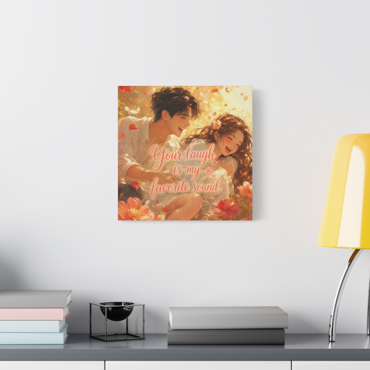 "Your Laugh Is My Favorite Sound" Romantic Couple Canvas Wall Art - Floral Love Quote Print - Warm Golden Painterly Style - Bedroom Wall Decor, Living Room Home Decoration - Bedroom Home Decoration