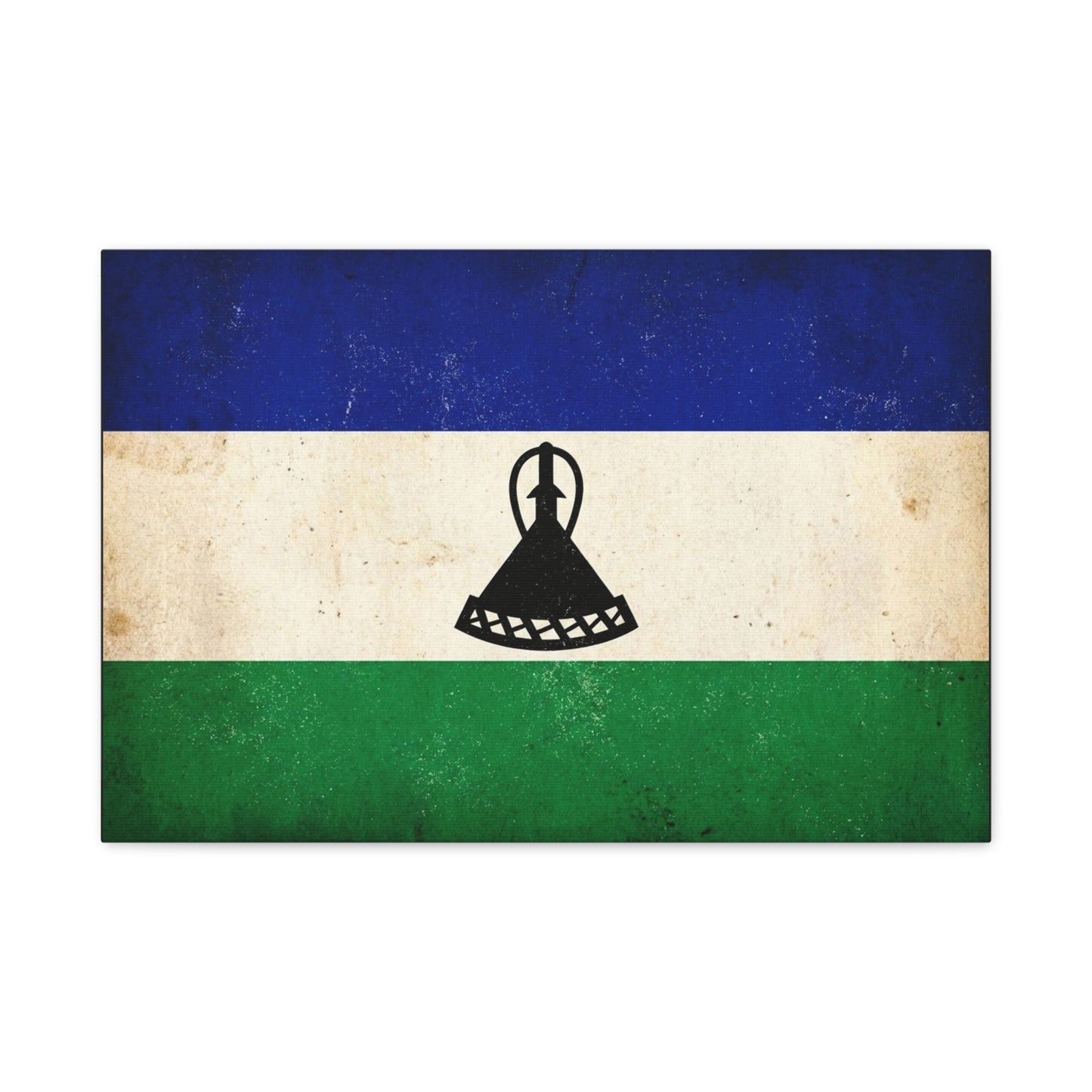 Lesotho Flag Canvas Wall Art - Vintage Blue White Green Tricolor With Basotho Hat Emblem, Distressed National Banner Print - Rustic Patriotic Decor For Living Room Bedroom Office - Office Wall Art