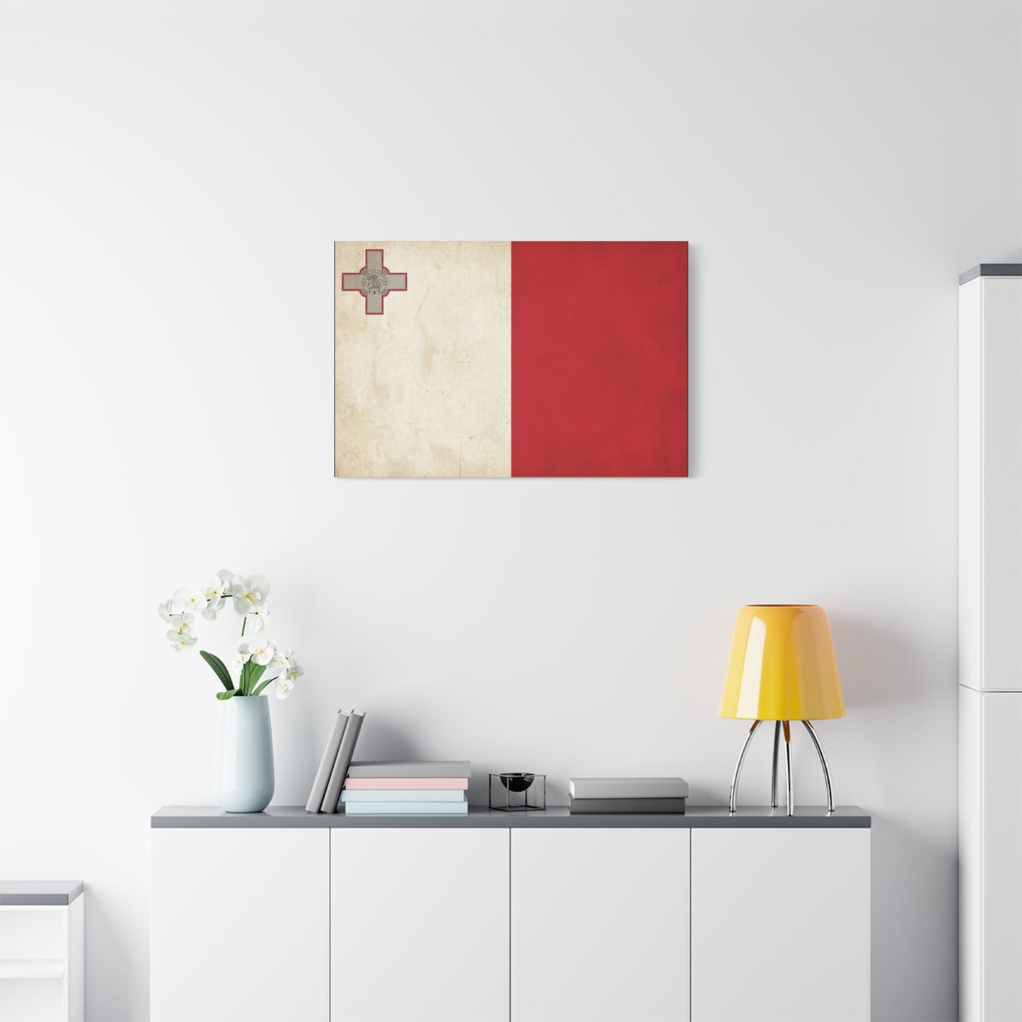 Malta Flag Canvas Wall Art - Vintage Maltese Cross National Banner Print - Red And White Patriotic Decor, Matte Finish Canvas, Living Room Wall Decor, Office Art Accent - Bedroom Home Decoration