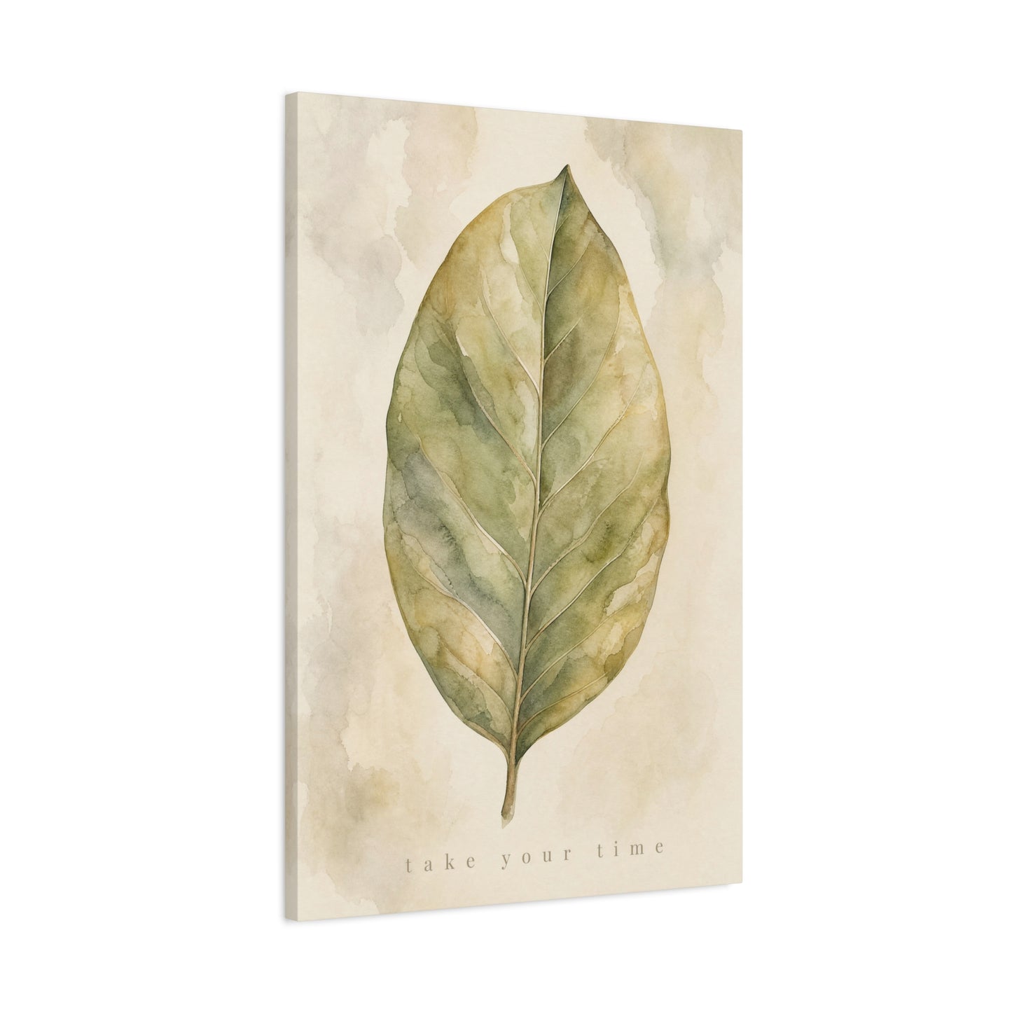 "Take Your Time" Botanical Leaf Canvas Wall Art - Watercolor Sage Green Nature Print - Minimalist Contemporary Decor - Bedroom Living Room Wall Decor - Calming Home Decoration - Modern Farmhouse Style