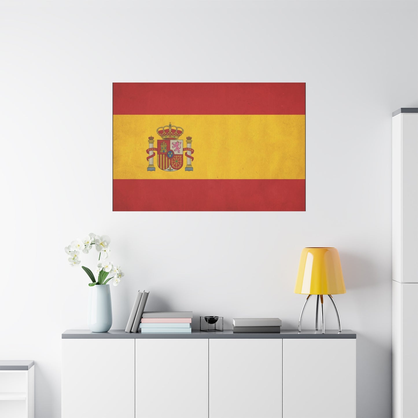 Spain Flag Canvas Wall Art - Spanish Coat Of Arms Print, Vintage Patriotic Decor - Textured Cotton Look, Traditional Style - Living Room Home Decoration - Living Room Wall Decor - Ready to Hang