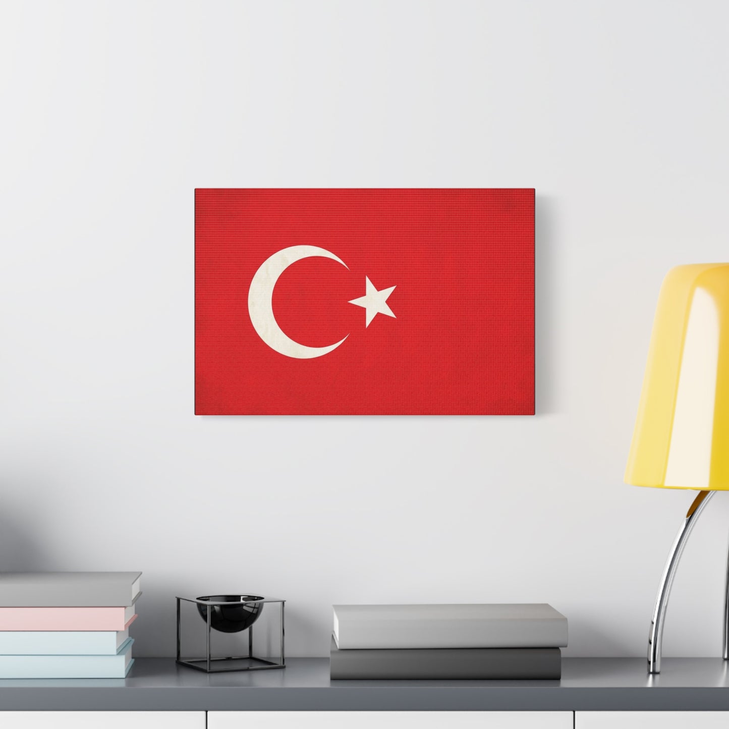 Turkey Flag Canvas Wall Art - Red Crescent Star Turkish Flag Print - Vintage Patriotic Decor, Matte Canvas Print, Living Room Home Decoration, Bedroom Accent - Living Room Wall Decor - Ready to Hang