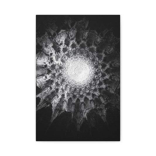 Abstract Black White Canvas Wall Art - Monochrome Fractal Mandala Design, Architectural Spiral Light - Matte Cotton Art Print - Contemporary Decor For Living Room, Bedroom, Office Accent