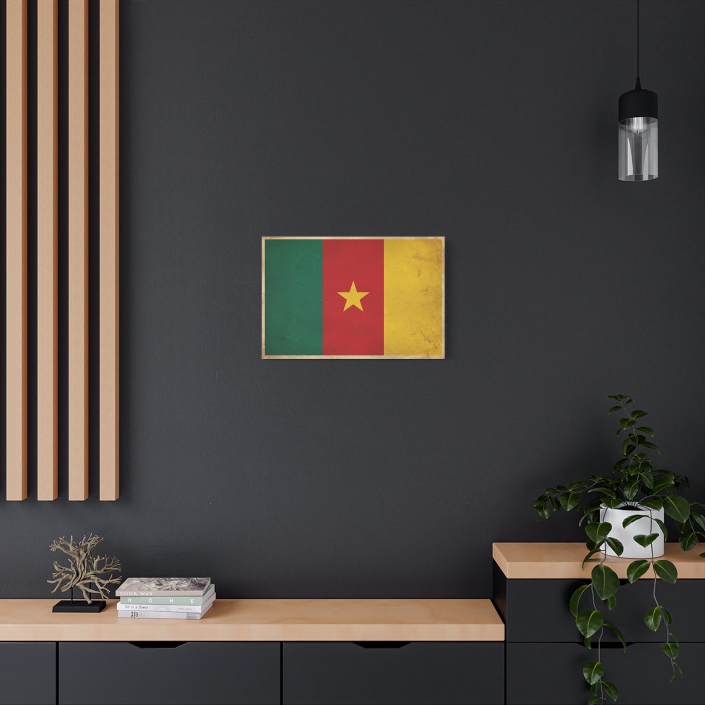 Cameroon Flag Canvas Wall Art - Vintage National Pride Decor, Distressed Tricolor Star Print - Traditional Patriotic Style - Living Room Wall Decor, Bedroom Home Decoration - Bedroom Home Decoration