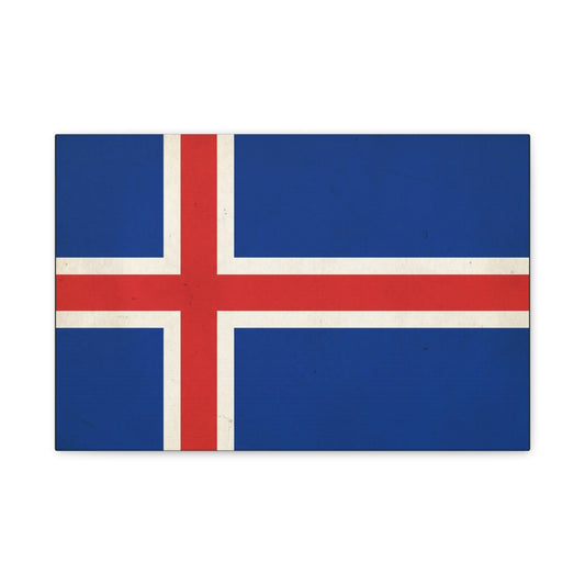 Iceland Flag Canvas Wall Art - Nordic National Banner Print, Blue Red White Cross Design - Vintage Style, Patriotic Wall Decor - Living Room Home Decoration, Office Art - Bedroom Home Decoration