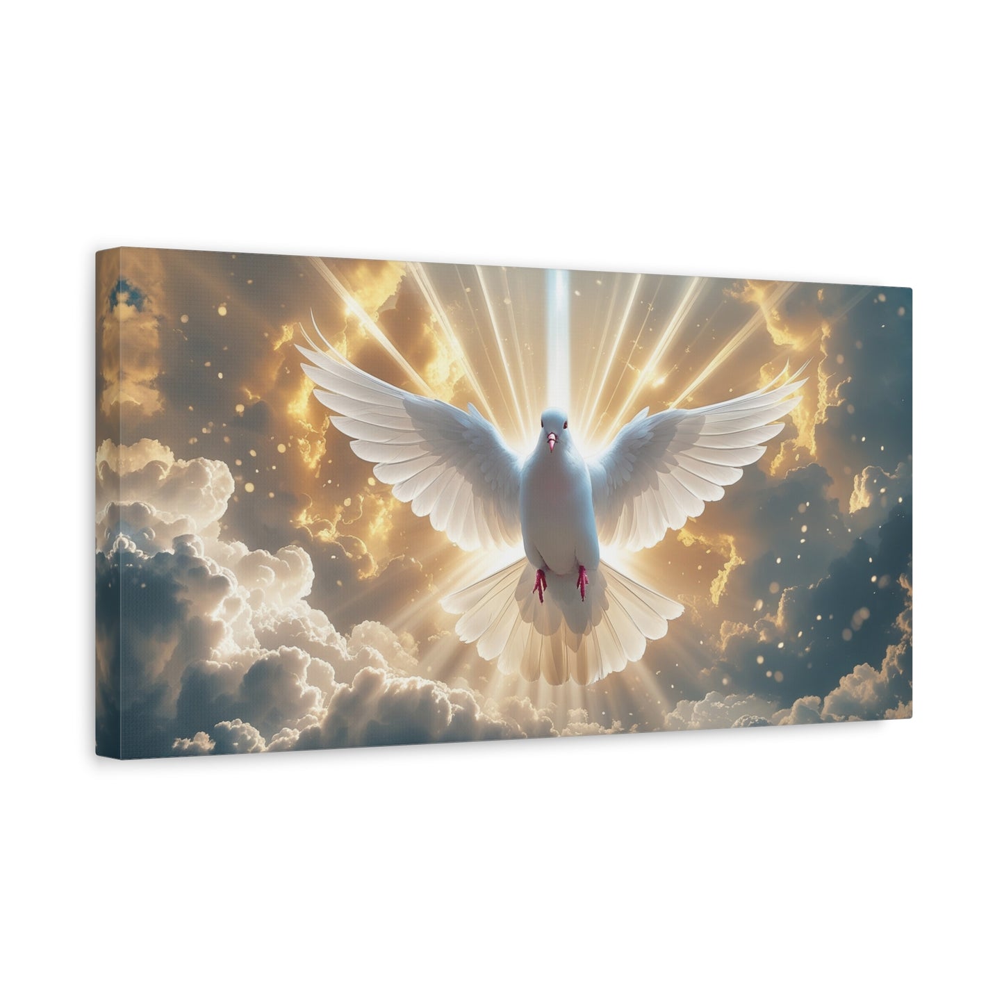 White Dove Canvas Wall Art - Holy Spirit Bird In Glowing Clouds, Radiant Sky Canvas Print - Golden Light Religious Decor - Living Room Home Decoration, Meditation Space Accent - Living Room Wall Decor
