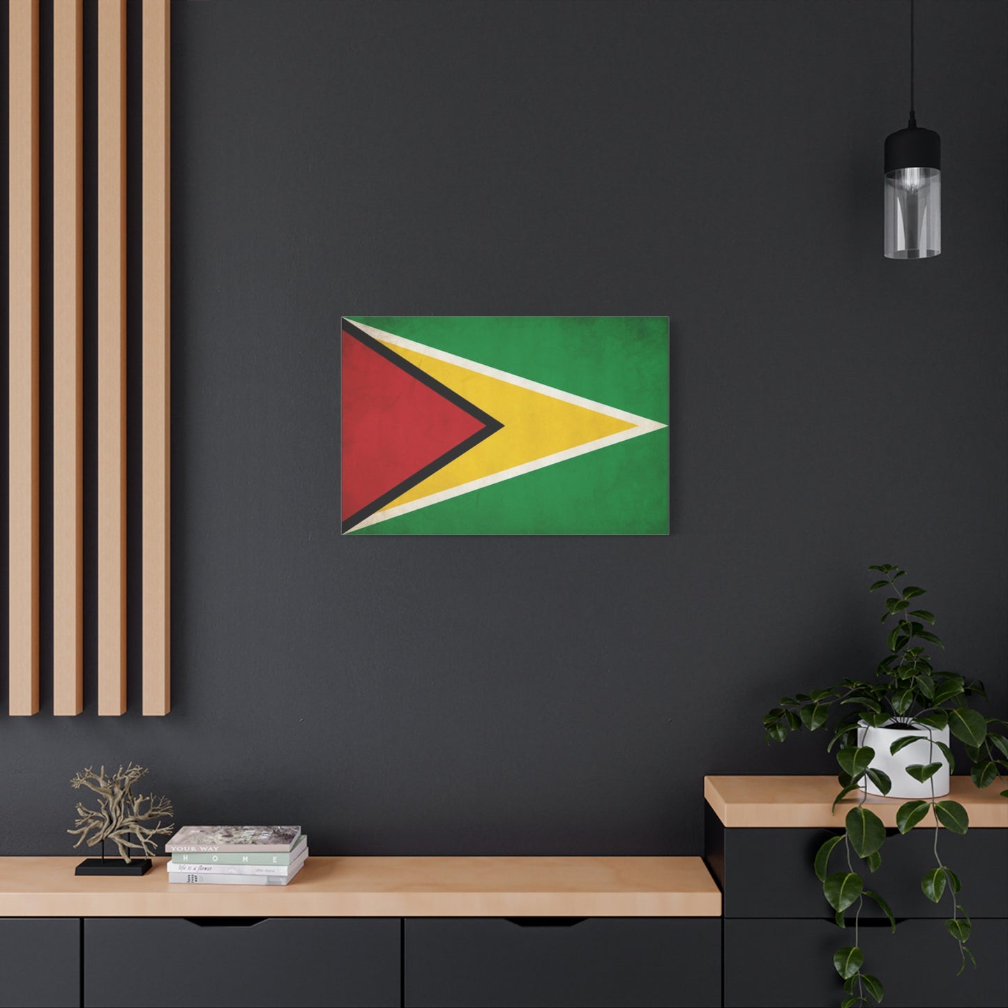 Guyana Flag Canvas Wall Art - South America National Flag Print, Green Red Yellow Black White - Vintage Patriotic Style - Living Room Decor, Office Wall Hanging - Modern Farmhouse Style