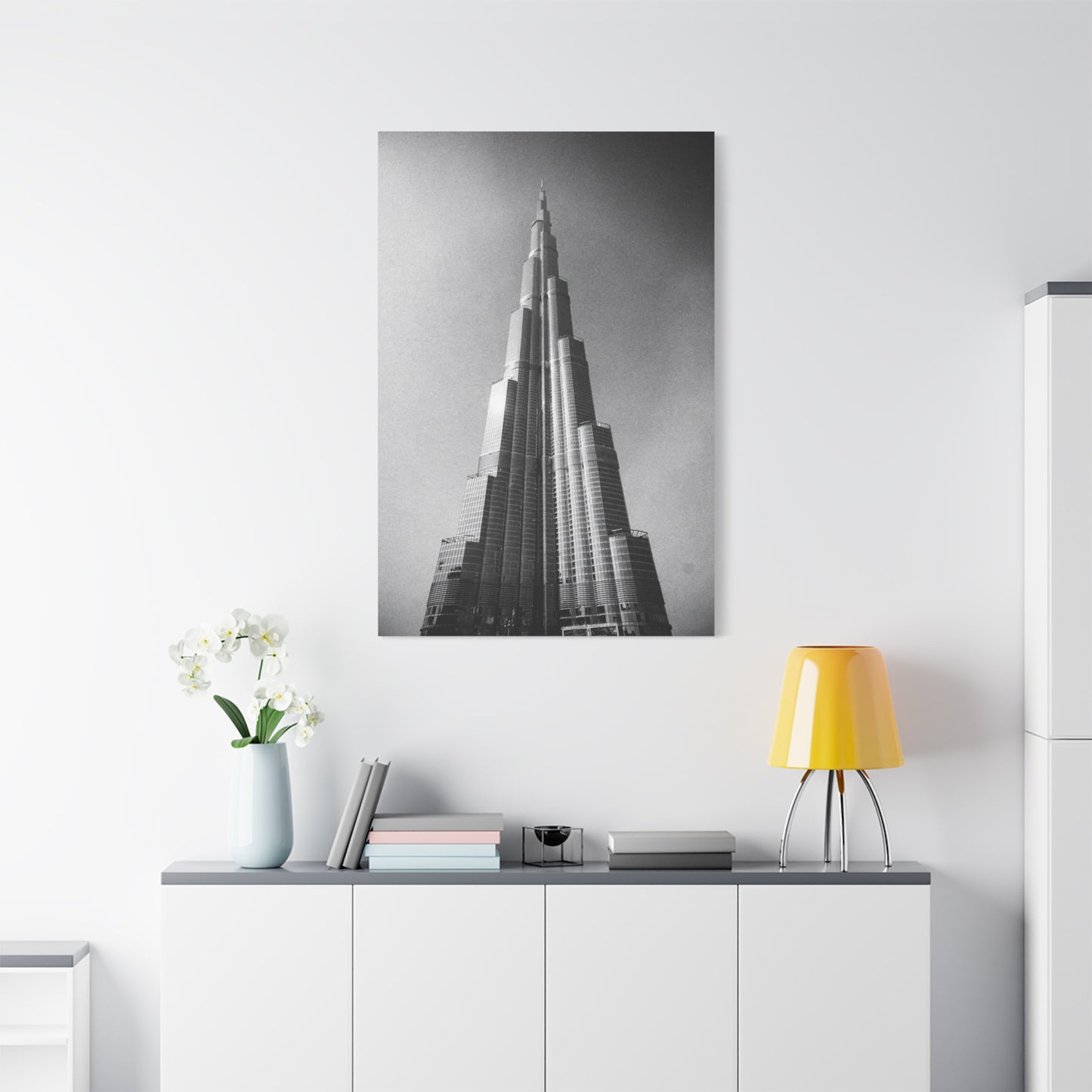 Burj Khalifa Canvas Wall Art - Black And White Dubai Skyscraper Art Print - Modern Cityscape Decor, Contemporary Office Wall Art, Living Room Home Decoration Accent - Bedroom Home Decoration