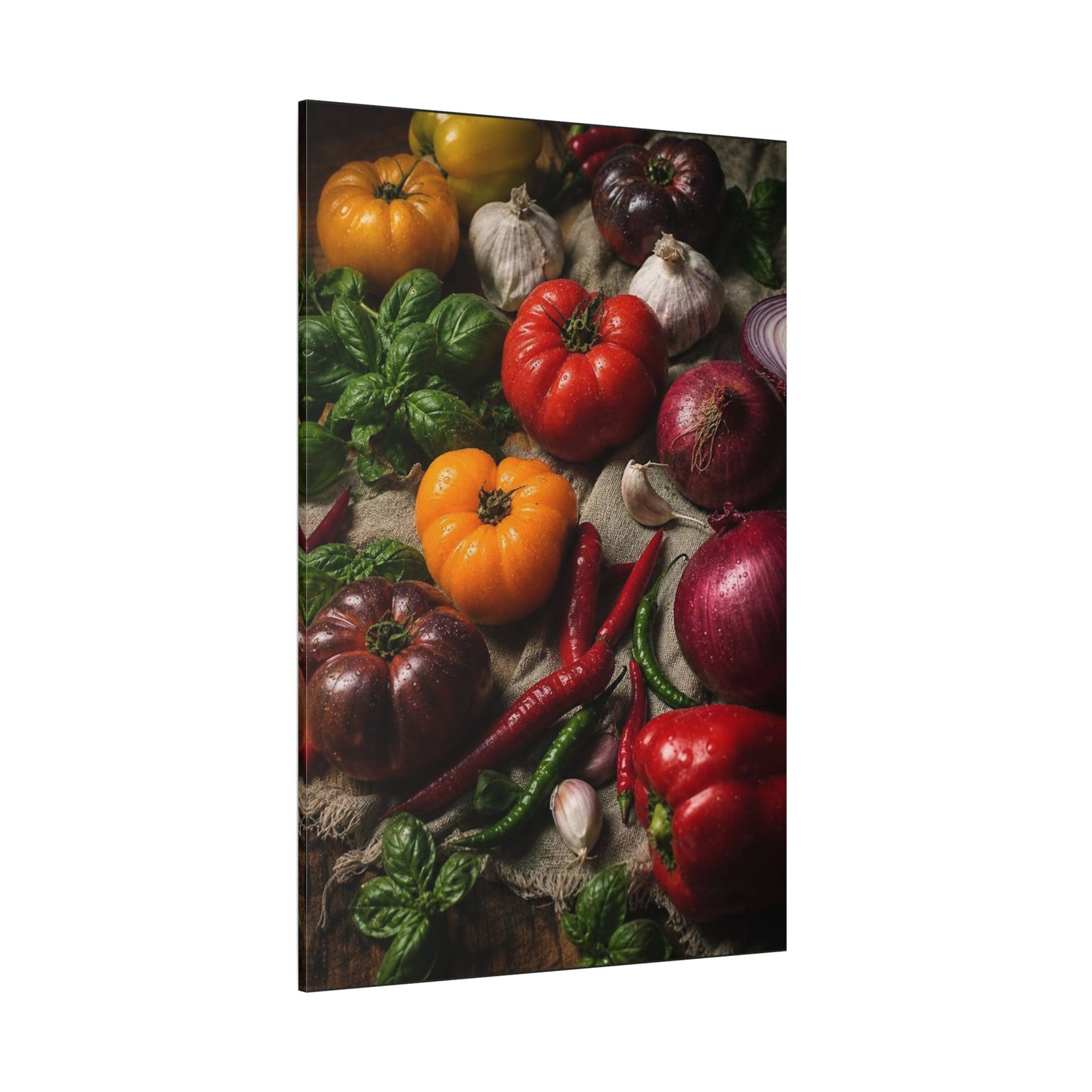 Heirloom Tomato Still Life Canvas Wall Art - Rustic Kitchen Produce Art Print - Matte Cotton Canvas - Traditional Food Wall Decor, Dining Room Accent, Farmhouse Interior Style - Ready to Hang