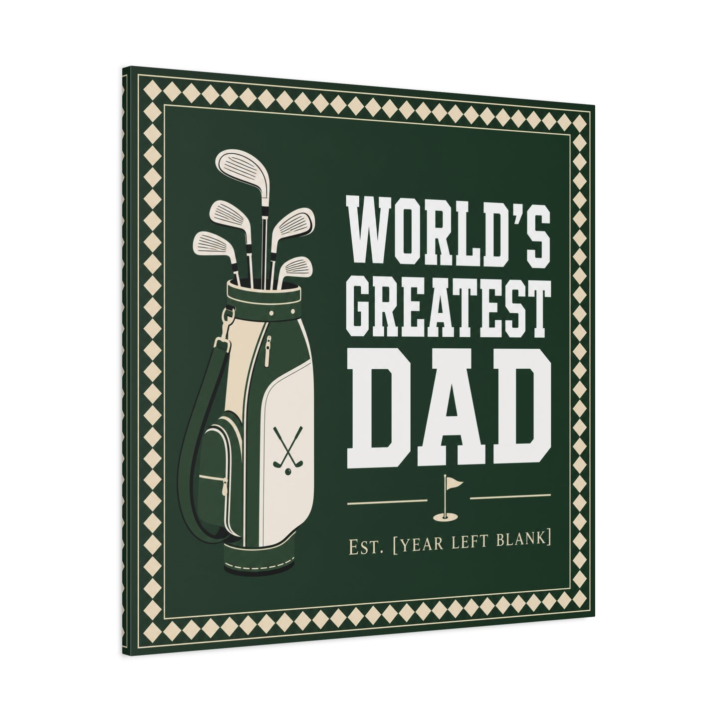 "World's Greatest Dad" Golf Canvas Wall Art - Personalized Father Quote Print, Green Vintage Sports Decor - Typography Illustration - Office Wall Decor - Ready to Hang - Bedroom Home Decoration