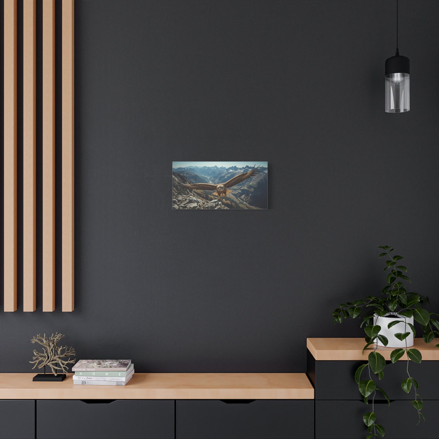 Golden Eagle Canvas Wall Art - Mountain Wildlife Landscape, Alpine Valley Bird Print - Matte Cotton Art Print, Rustic Contemporary Style - Living Room Wall Decor, Office Accent - Ready to Hang