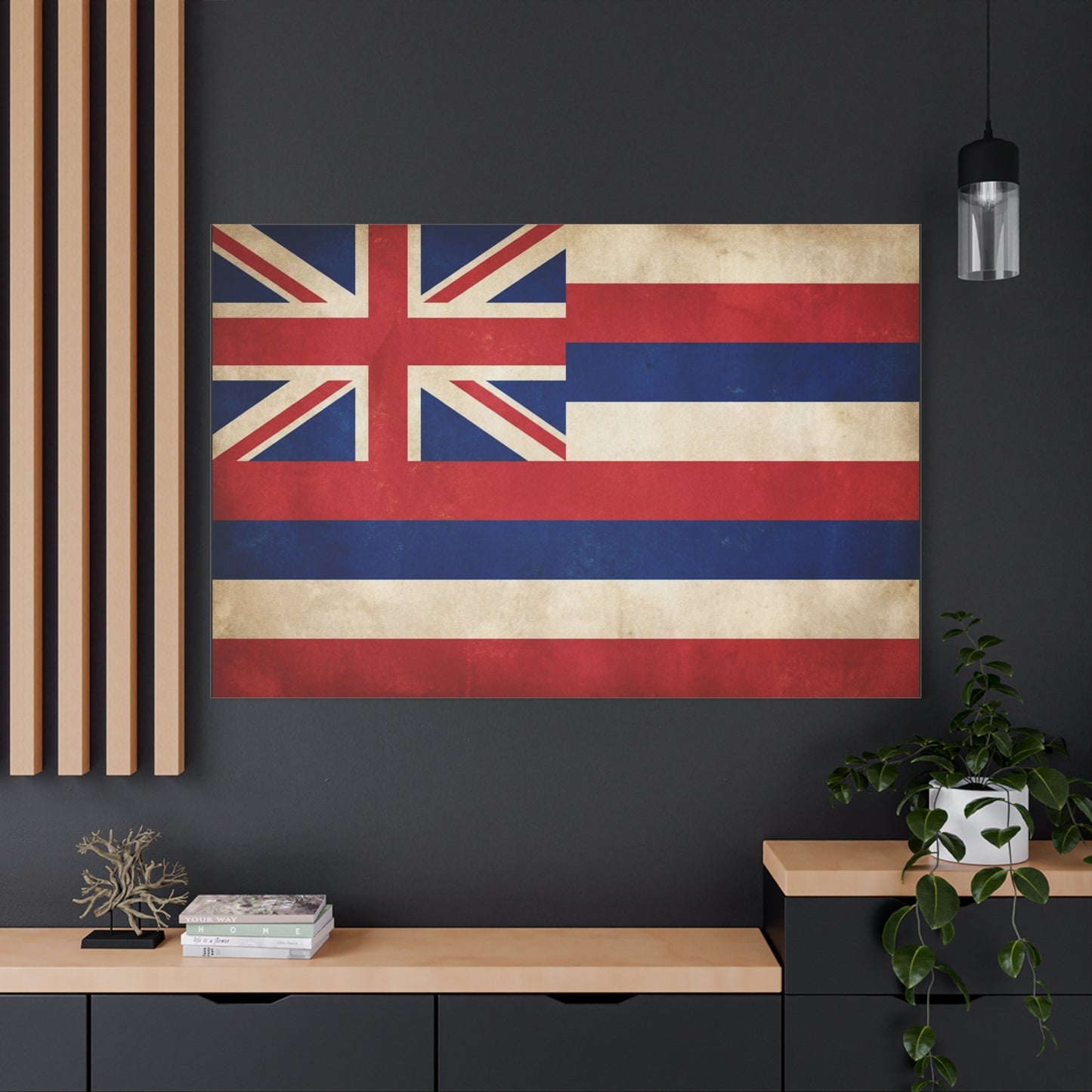 Hawaii State Flag Canvas Wall Art - Vintage Hawaiian Flag Print, Distressed Patriotic Wall Decor - Matte Cotton Canvas - Traditional Island Style - Living Room Bedroom Office Accent - Ready to Hang