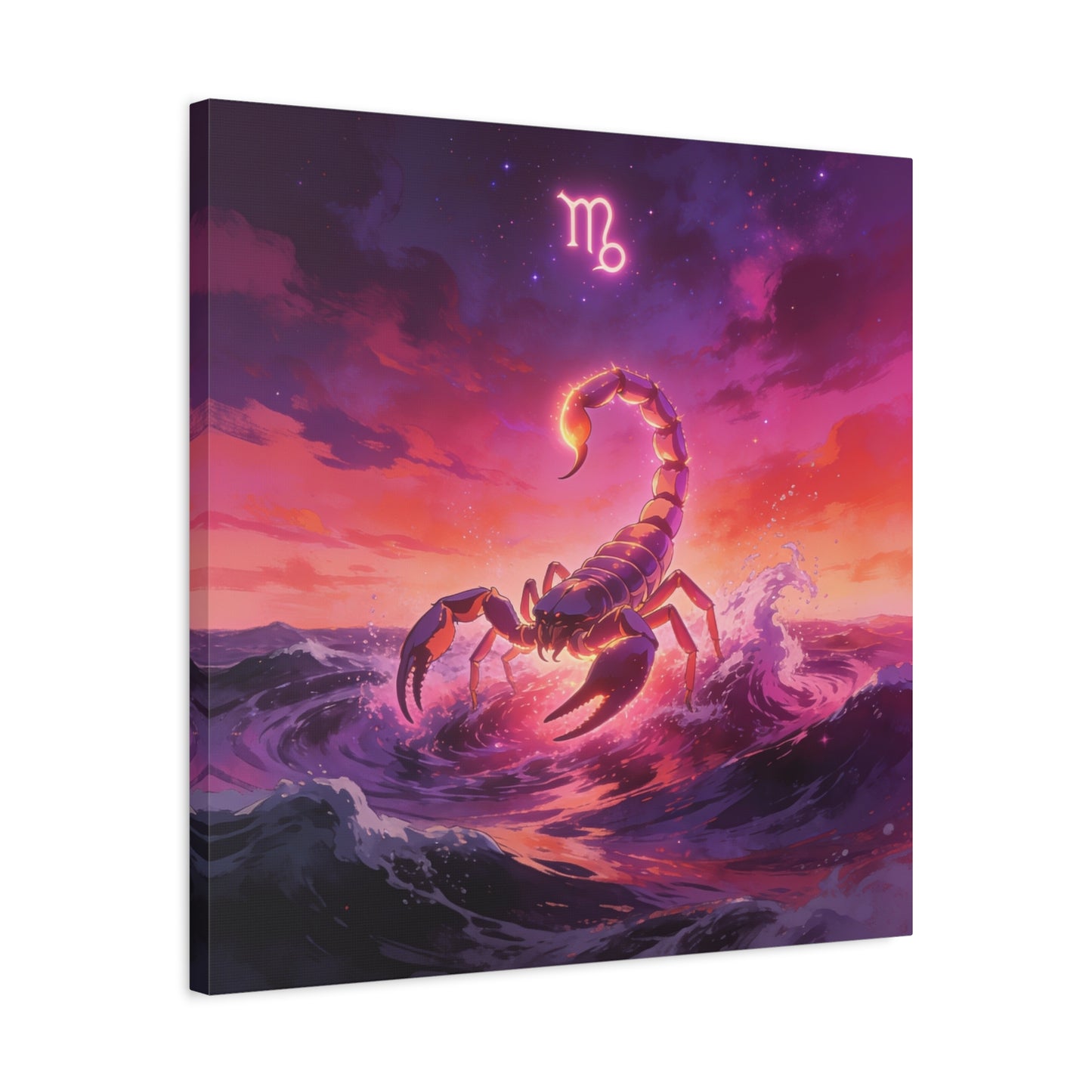 Scorpio Zodiac Canvas Wall Art - Glowing Scorpion Ocean Illustration, Celestial Astrology Print - Matte Cotton Canvas - Modern Fantasy Style - Bedroom Wall Decor, Home Office Accent - Ready to Hang