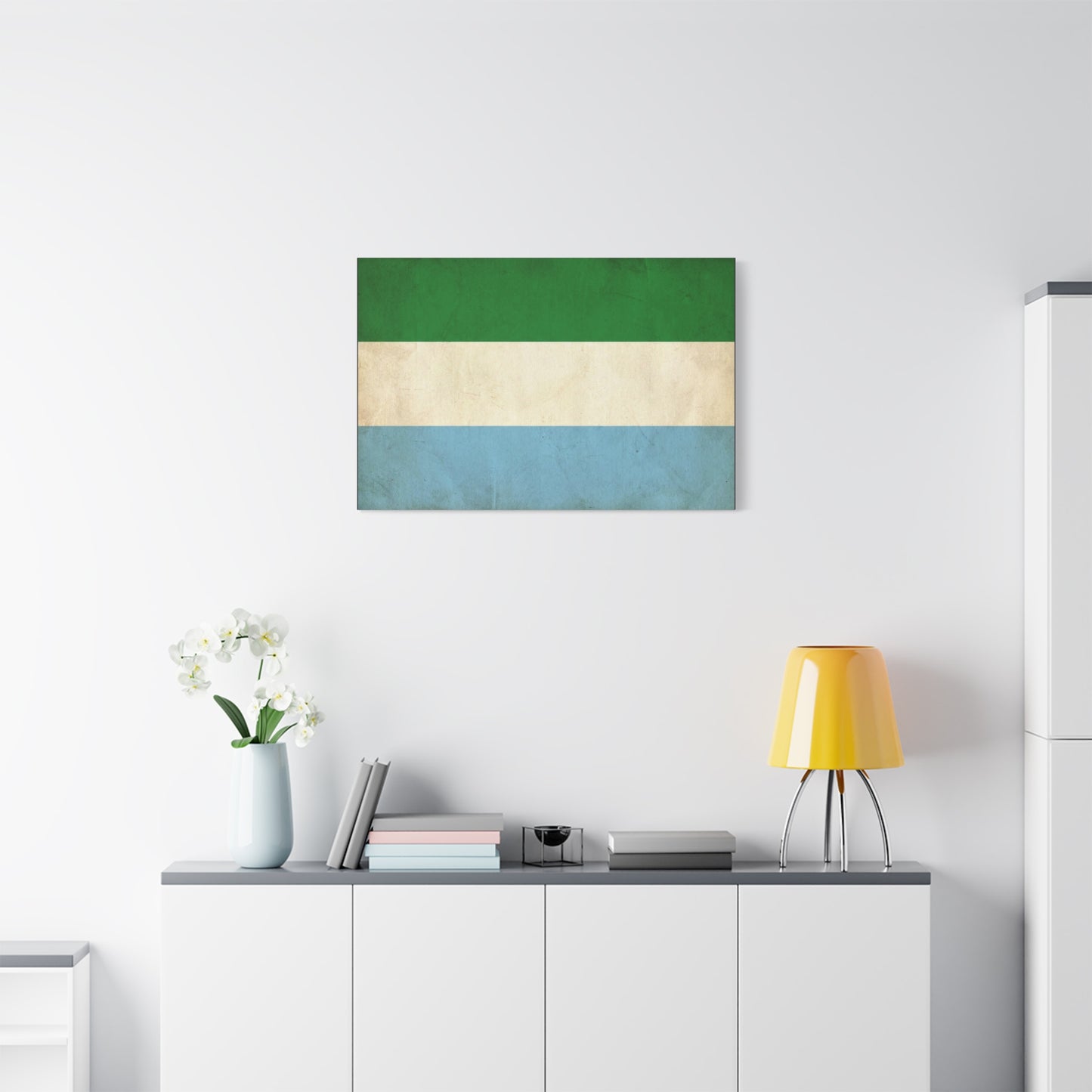 Sierra Leone Flag Canvas Wall Art - Vintage Tricolor National Print, Distressed Blue Green White Design - Minimalist Patriotic Decor - Living Room Wall Decor - Bedroom Home Decoration - Ready to Hang