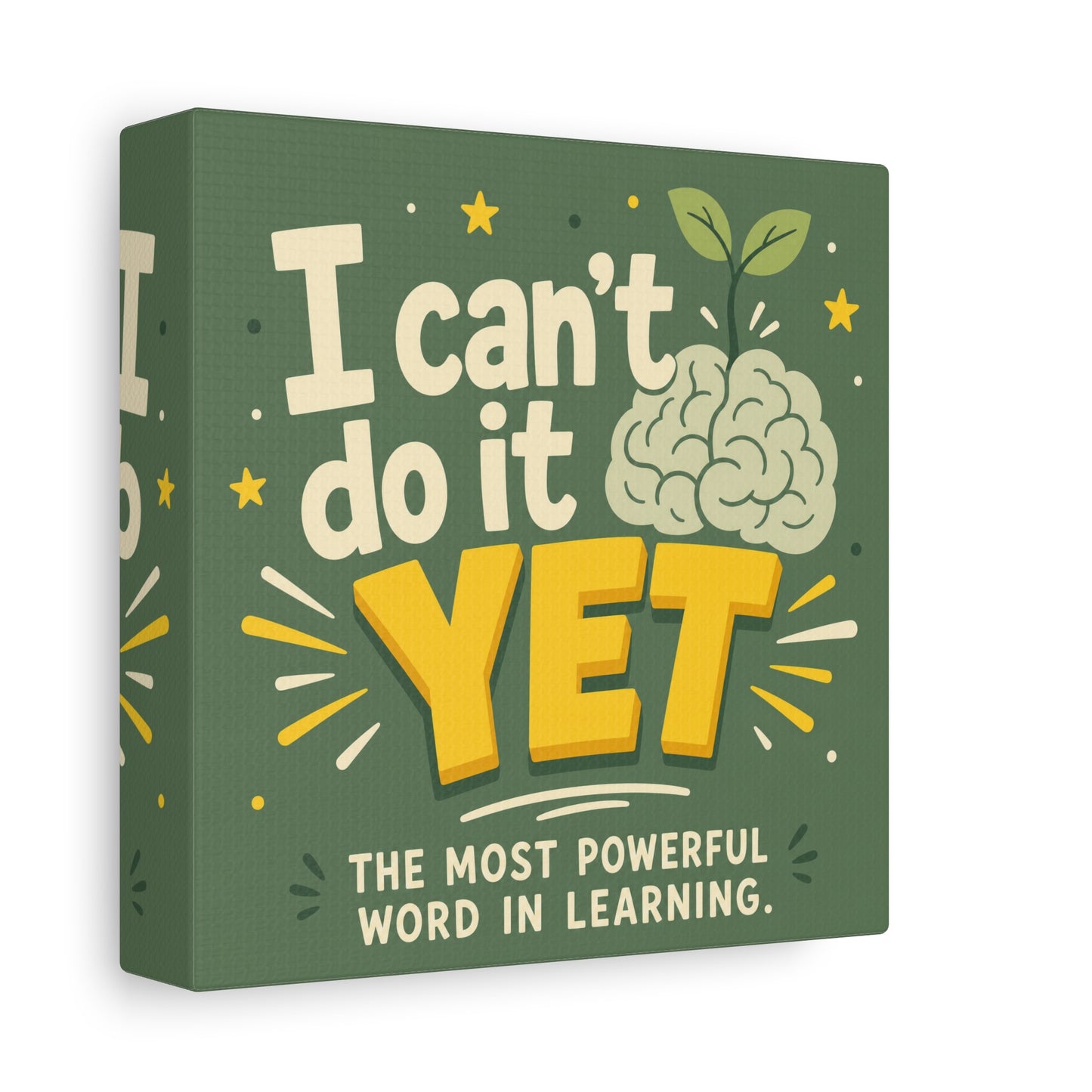 "I Can't Do It Yet" Motivational Canvas Wall Art - Growth Mindset Quote Print, Classroom Decor, Green Typography Poster, Teacher Office Wall Decor, Kids Study Room Decoration - Bedroom Home Decoration