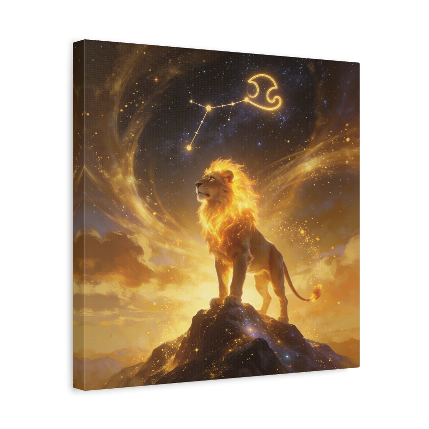 Leo Zodiac Lion Canvas Wall Art - Celestial Astrology Constellation Print, Glowing Gold Cosmic Sky - Fantasy Style, Living Room Wall Decor Bedroom Home Decoration Office Art - Bedroom Home Decoration