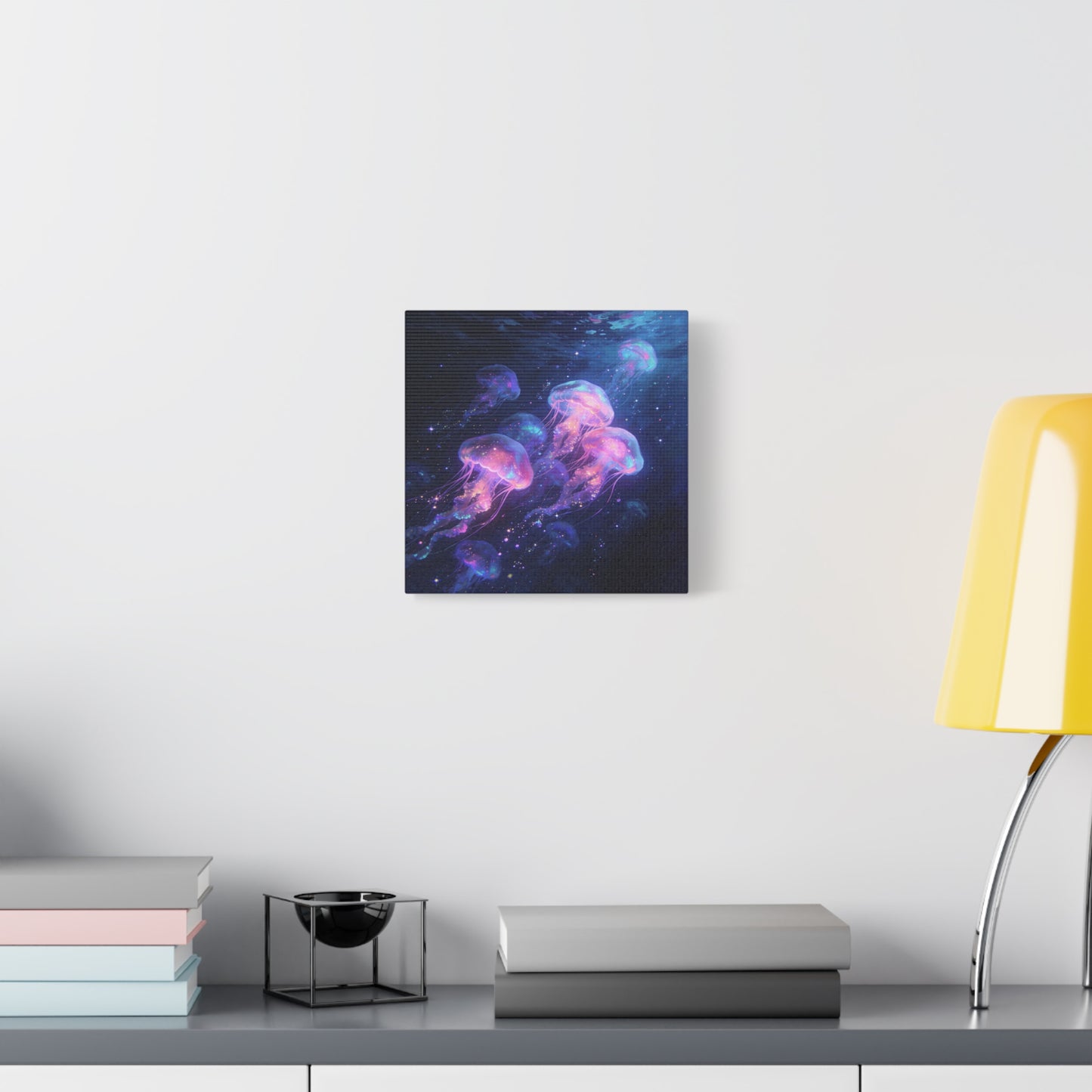 Glowing Jellyfish Canvas Wall Art - Ocean Fantasy Sea Life Decor, Luminous Pink Blue Artwork - Matte Canvas Print, Contemporary Style - Bedroom Wall Decor, Meditation Space Accent - Ready to Hang