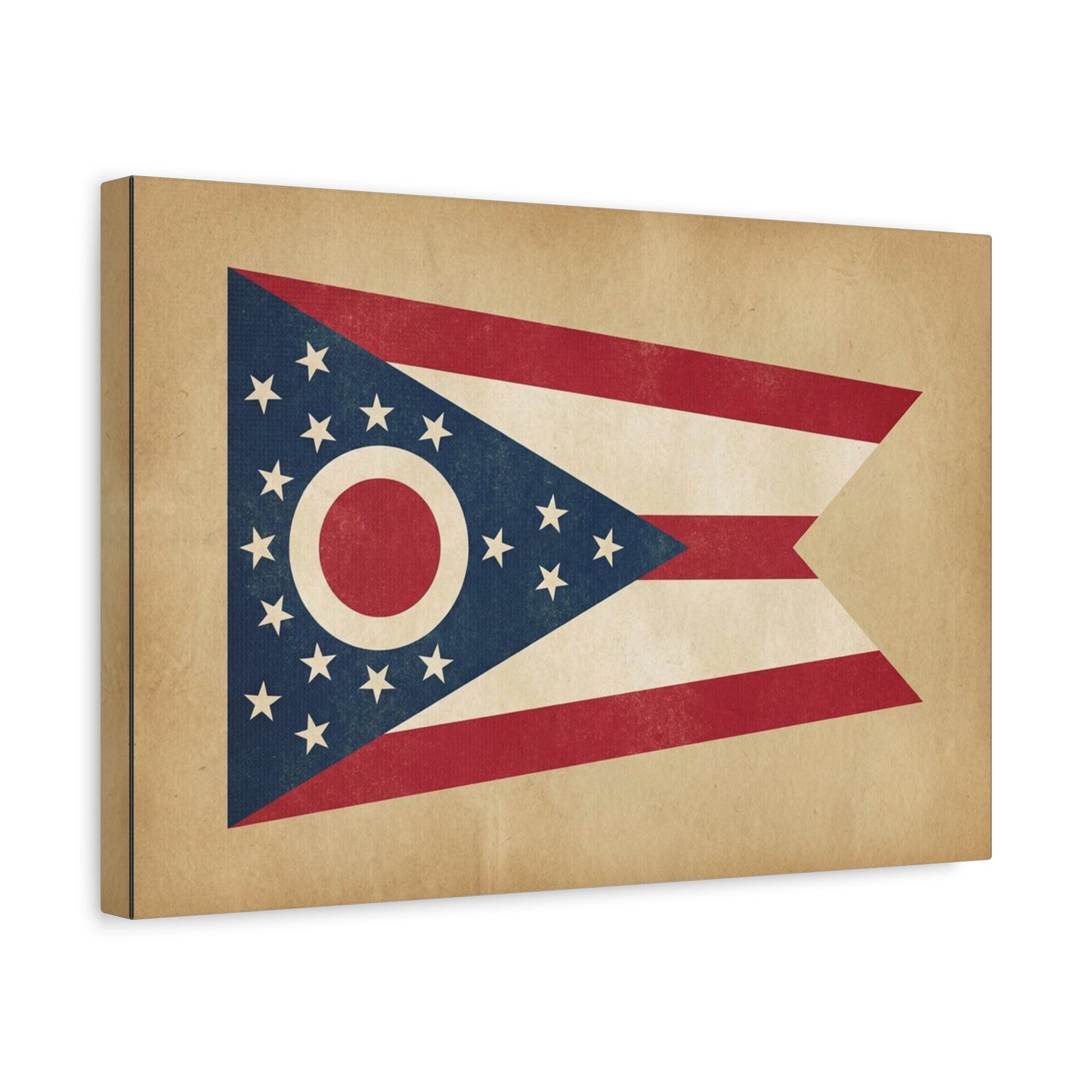 Ohio State Flag Canvas Wall Art - Vintage Buckeye Banner Print, Patriotic Red White Blue Decor - Rustic Americana Style - Living Room Home Decoration - Living Room Wall Decor - Bedroom Home Decoration