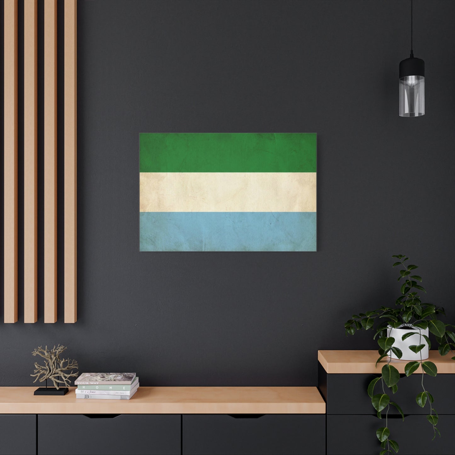 Sierra Leone Flag Canvas Wall Art - Vintage Tricolor National Print, Distressed Blue Green White Design - Minimalist Patriotic Decor - Living Room Wall Decor - Bedroom Home Decoration - Ready to Hang