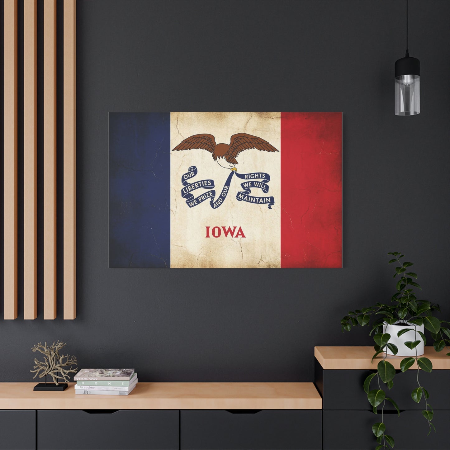 Iowa State Flag Canvas Wall Art - "Our Liberties We Prize And Our Rights We Will Maintain" Eagle Print - Vintage Patriotic Decor - Living Room Wall Decor, Office Art - Bedroom Home Decoration