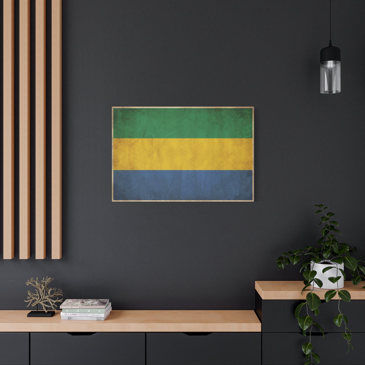 Gabon Flag Canvas Wall Art - Vintage Green Yellow Blue Country Print - Rustic Textured National Pride Decor - Living Room Wall Decor, Bedroom Home Decoration, Dorm Accent - Bedroom Home Decoration