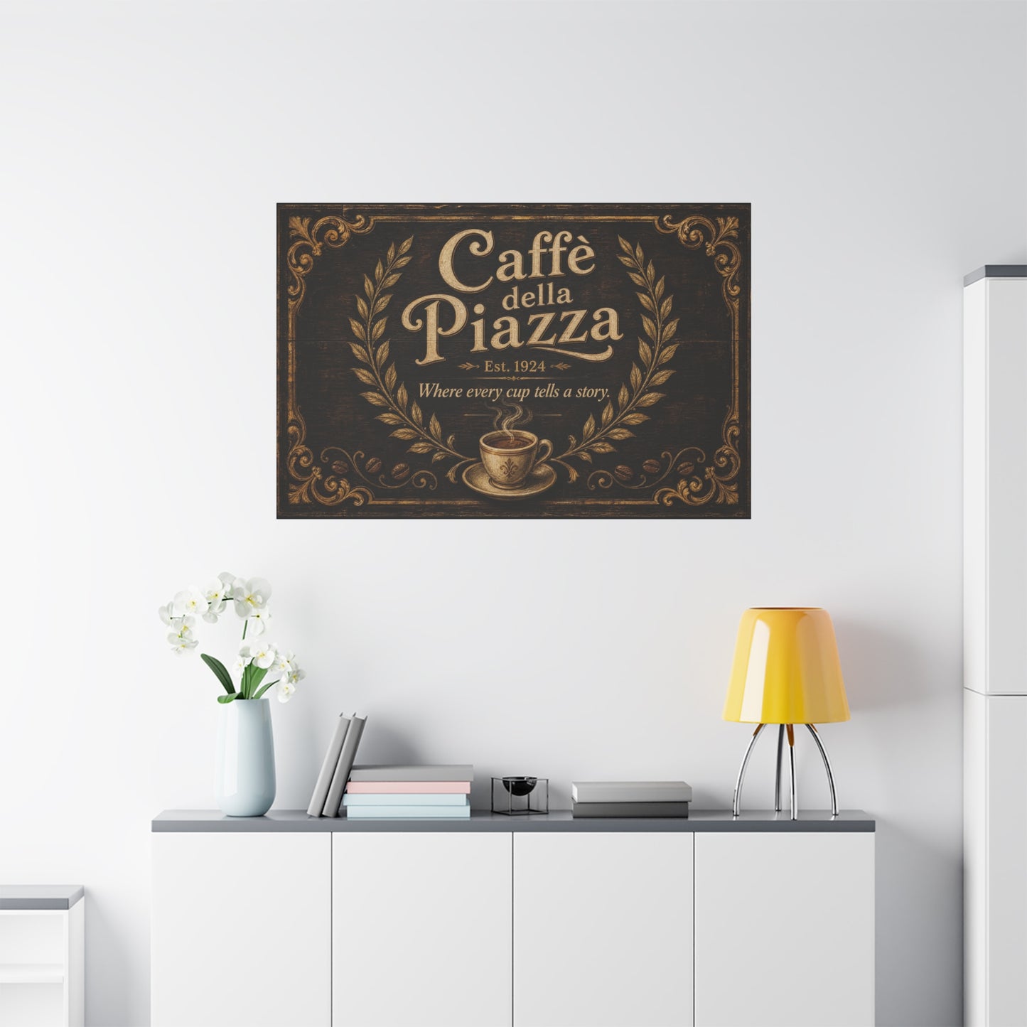 "Caffè della Piazza" Coffee Canvas Wall Art - Vintage Italian Cafe Sign, Rustic Typography Decor - Matte Cotton Print, Coffee Bar Artwork - Ready to Hang - Cafe Wall Art - Bistro Decor