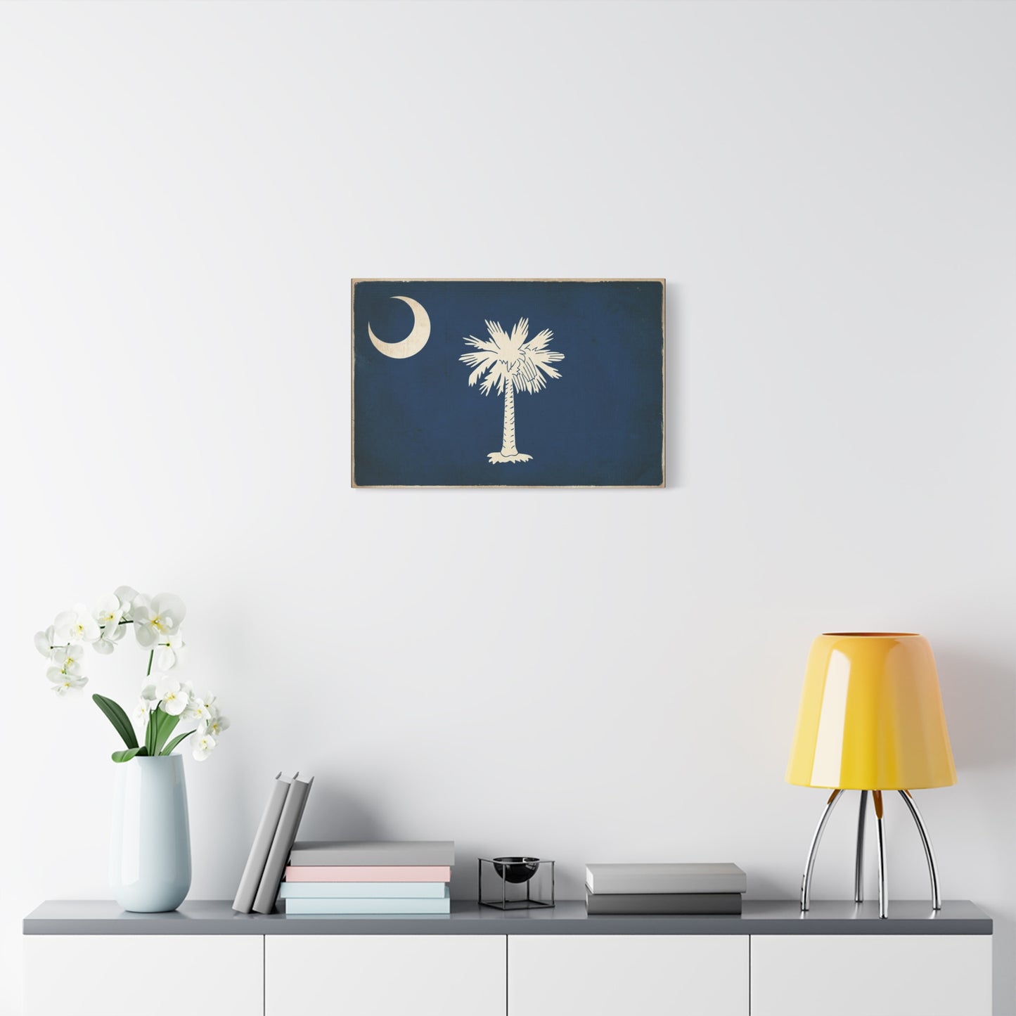 South Carolina Flag Canvas Wall Art - Crescent Moon Palmetto Tree Print, Vintage Navy State Decor - Rustic Patriotic Style - Living Room Wall Decor, Office Home Decoration - Bedroom Home Decoration