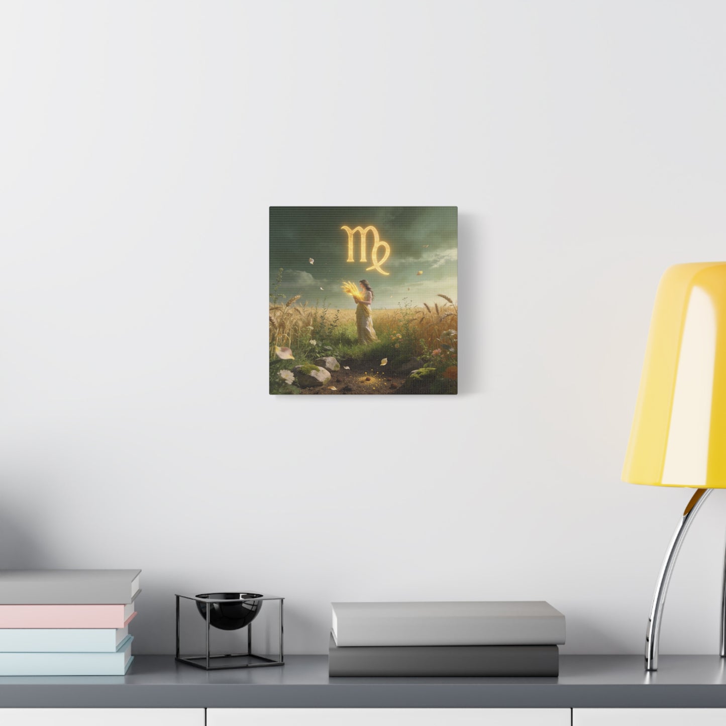 Virgo Zodiac Canvas Wall Art - Glowing Virgo Symbol, Woman In Wheat Field - Mystical Celestial Illustration, Matte Canvas Print - Bedroom Wall Decor, Meditation Space Accent - Bedroom Home Decoration