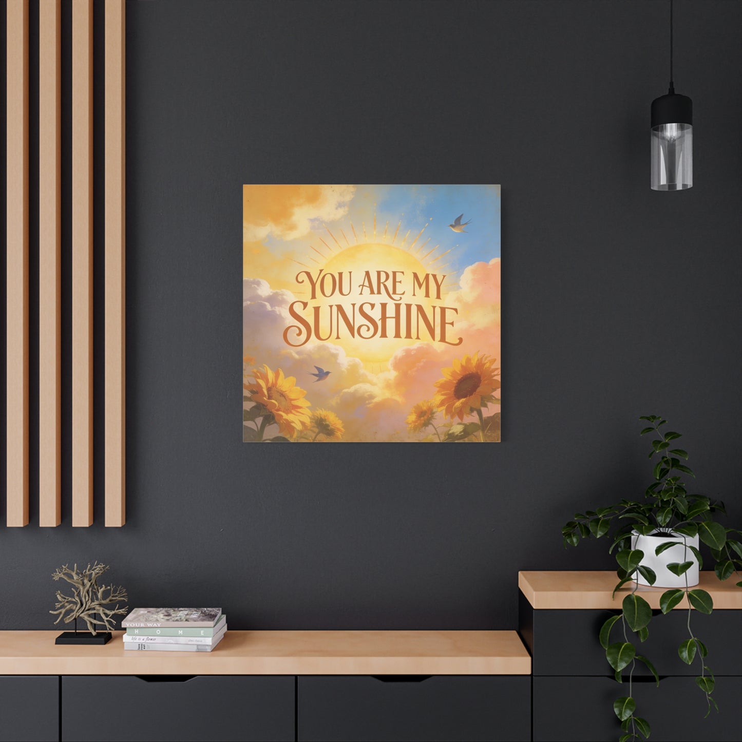 "You Are My Sunshine" Sunflower Canvas Wall Art - Vintage Typography Sky, Birds - Inspirational Farmhouse Style - Living Room Wall Decor, Bedroom Home Decoration, Office Art Accent - Ready to Hang