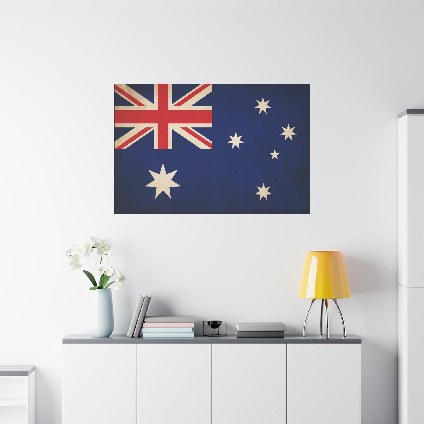 Australian Flag Canvas Wall Art - Vintage Nation Pride Decor, Blue Southern Cross Print, Patriotic Typography Style, Living Room Wall Decor - Bedroom Home Decoration - Bedroom Home Decoration