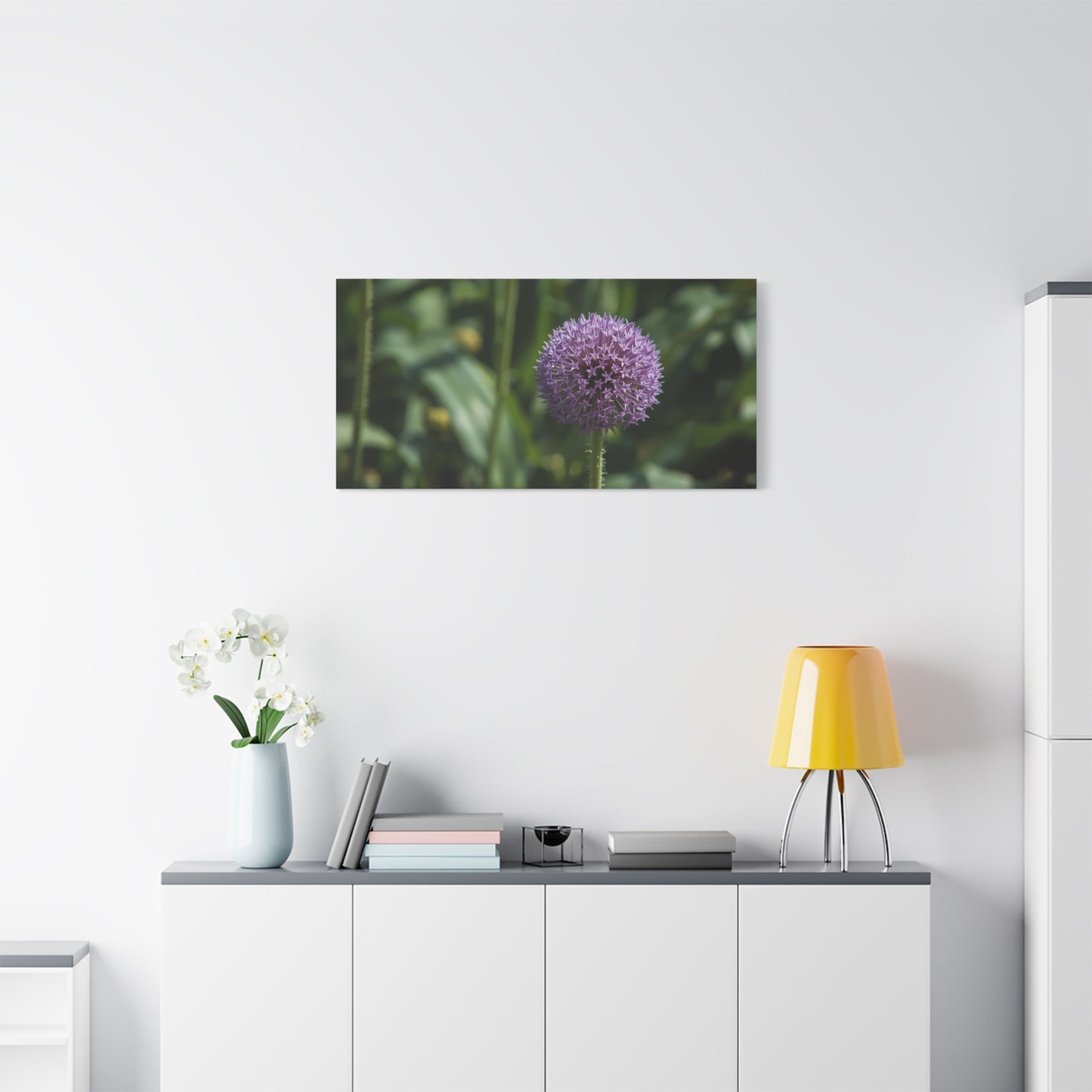 Purple Allium Flower Canvas Wall Art - Botanical Art Print, Soft Focus Garden Bloom - Matte Cotton Art Print - Contemporary Floral Style - Bedroom Wall Decor, Spa Wall Accent - Ready to Hang