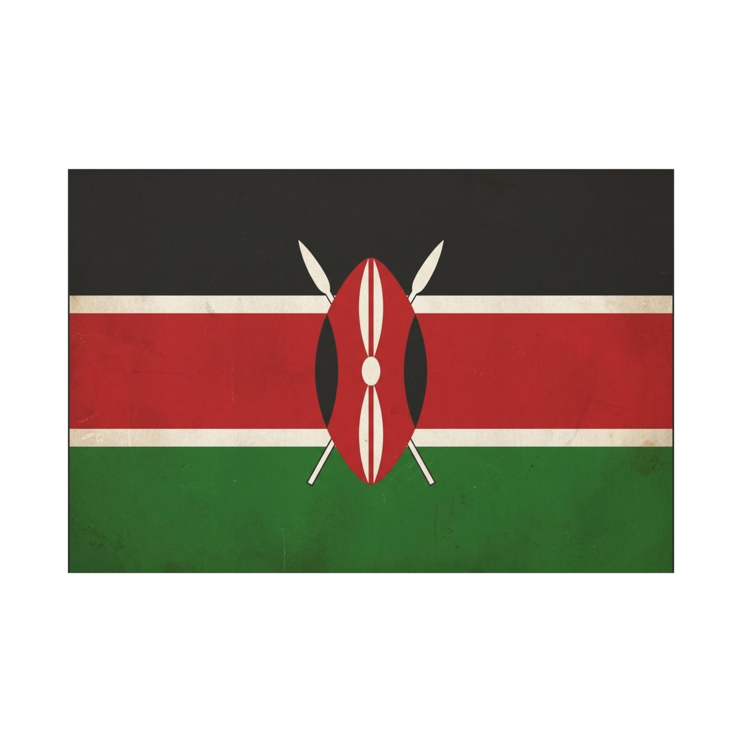 Kenya Flag Canvas Wall Art - Vintage Kenyan Flag Print, Patriotic Red Black Green Decor - Matte Cotton Artwork - Living Room Wall Decor, Office Art, Dorm Home Accent - Bedroom Home Decoration