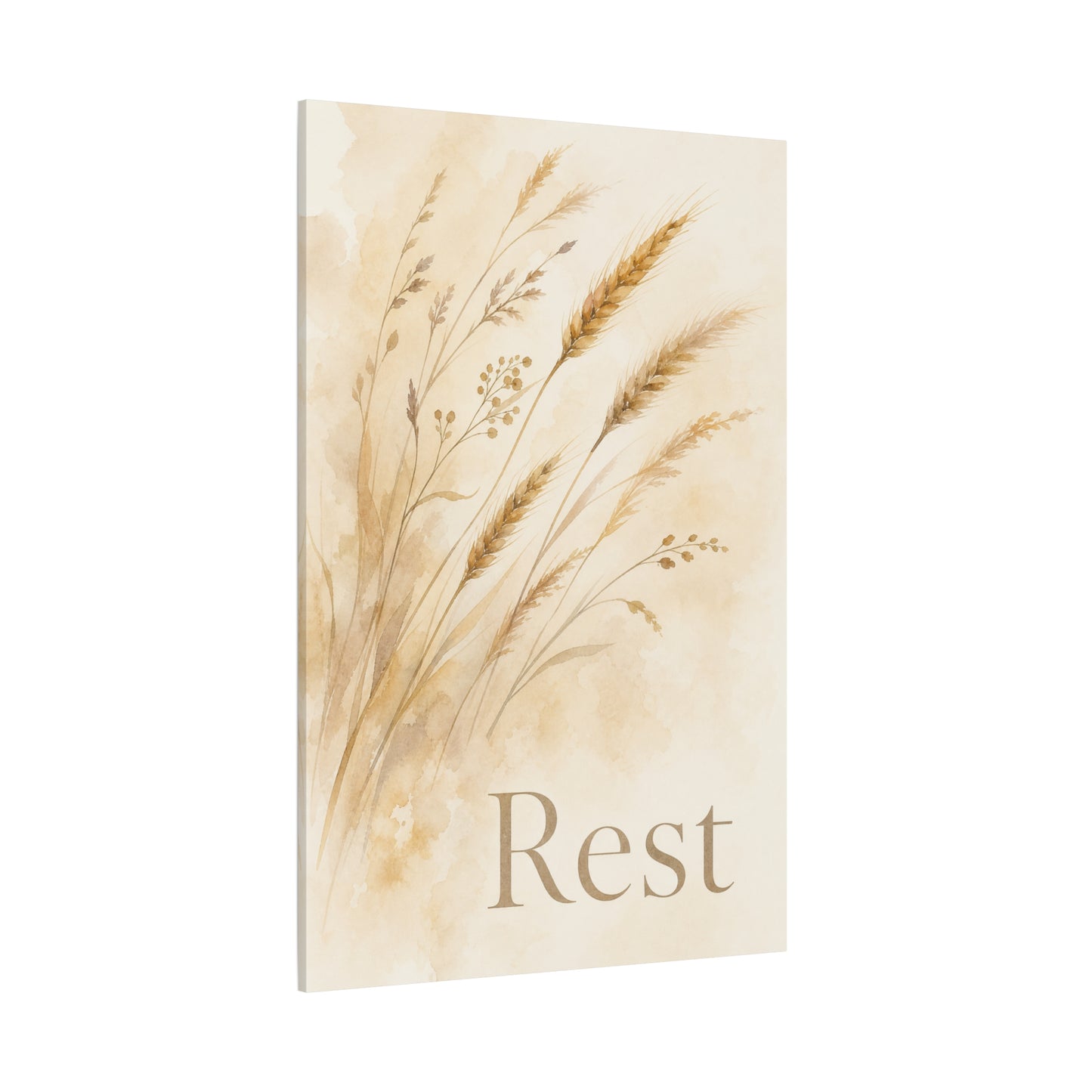 "Rest" Botanical Canvas Wall Art - Neutral Wheat Grass Watercolor Print - Minimalist Beige Farmhouse Decor - Bedroom Wall Hanging - Living Room Home Decoration - Meditation Space Accent