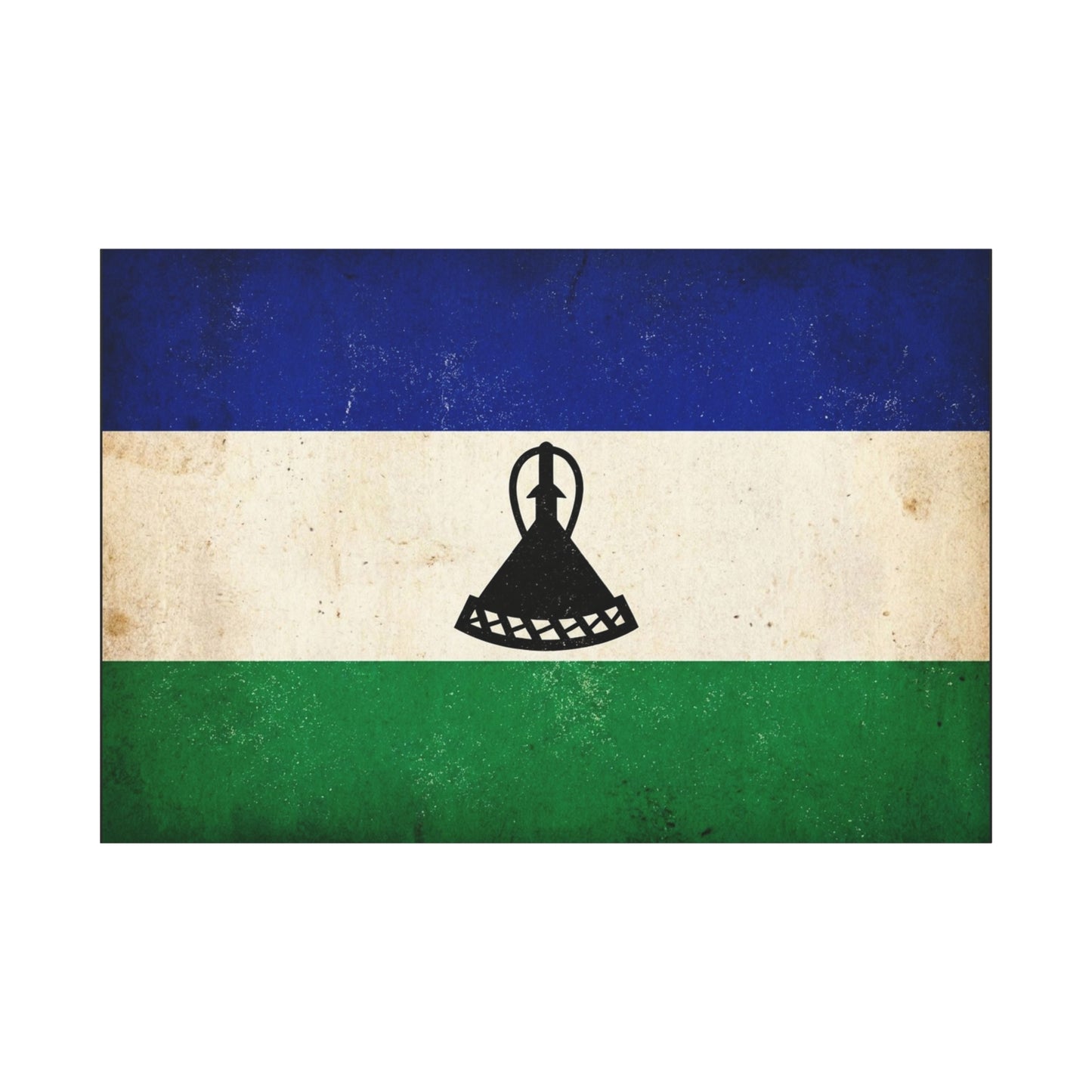 Lesotho Flag Canvas Wall Art - Vintage Blue White Green Tricolor With Basotho Hat Emblem, Distressed National Banner Print - Rustic Patriotic Decor For Living Room Bedroom Office - Office Wall Art