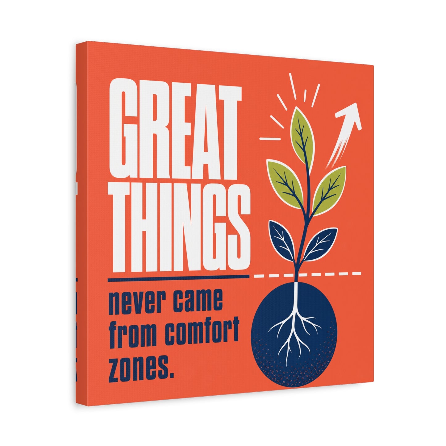 "Great Things Never Came From Comfort Zones" Typography Canvas Wall Art - Motivational Quote Print, Modern Orange Blue Office Decor, Bedroom Home Decoration - Office Wall Art - Bedroom Home Decoration