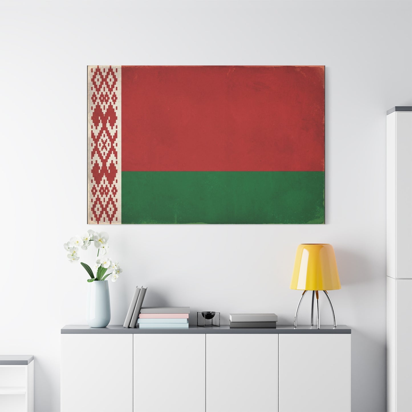 Belarus Flag Canvas Wall Art - Vintage Red Green National Banner Print, Patriotic Eastern Europe Decor - Textured Minimalist Style - Living Room Wall Decor - Modern Farmhouse Style - Ready to Hang