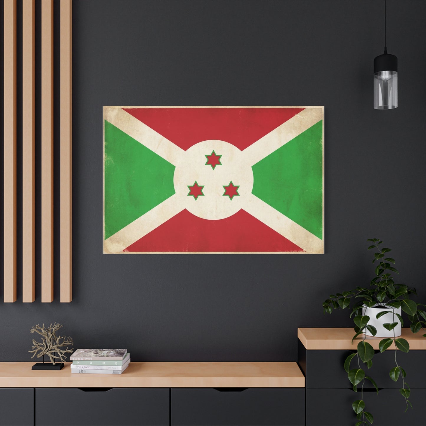 Burundi Flag Canvas Wall Art - Vintage National Banner Print, Patriotic Heritage Decor - Distressed Cotton Look, Traditional Style - Living Room Wall Decor - Modern Farmhouse Style - Ready to Hang