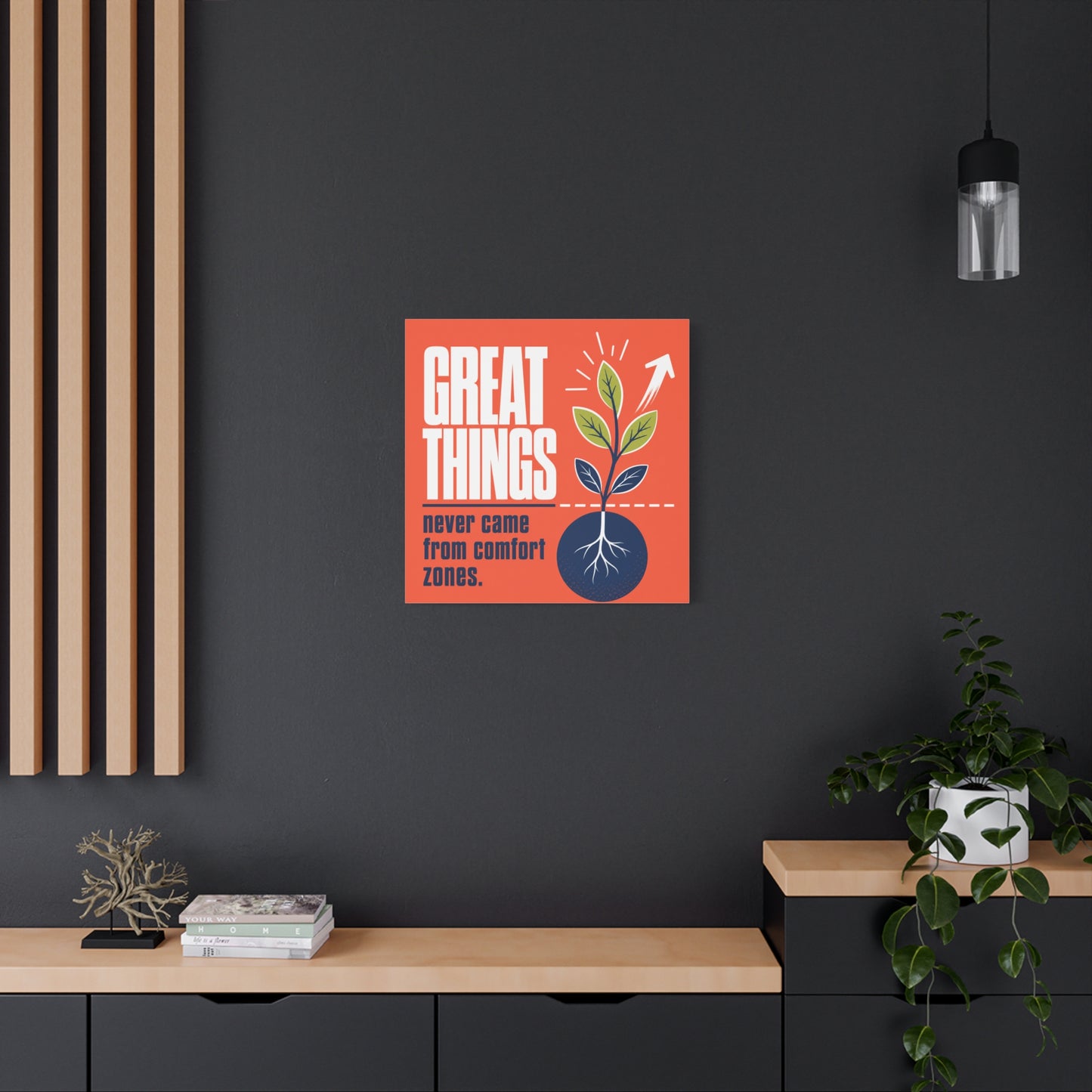 "Great Things Never Came From Comfort Zones" Typography Canvas Wall Art - Motivational Quote Print, Modern Orange Blue Office Decor, Bedroom Home Decoration - Office Wall Art - Bedroom Home Decoration