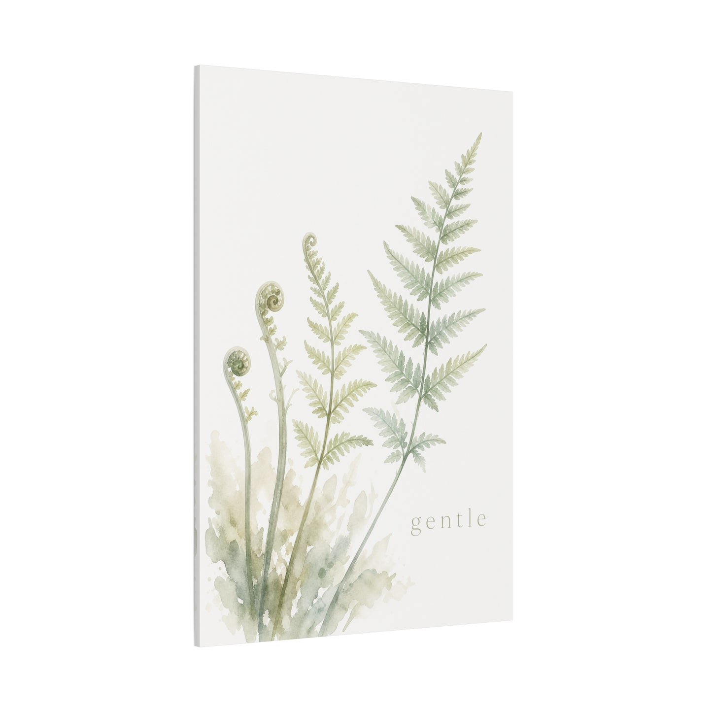 "Gentle" Fern Botanical Canvas Wall Art - Watercolor Green Leaf Print, Minimalist Nature Decor - Calming Bedroom Wall Decor, Bathroom Decoration, Spa Style Home Accent - Bedroom Home Decoration