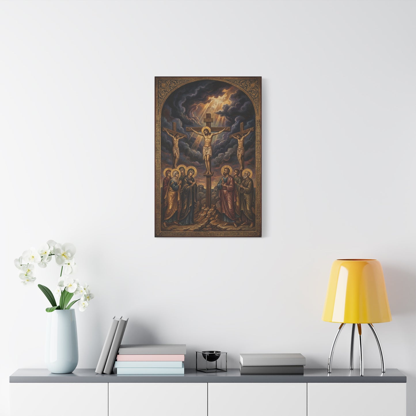 Jesus Christ Crucifixion Canvas Wall Art - Golgotha Religious Icon Painting, Sacred Cross Scene, Traditional Christian Decor - Living Room Wall Decor, Bedroom Home Decoration - Bedroom Home Decoration